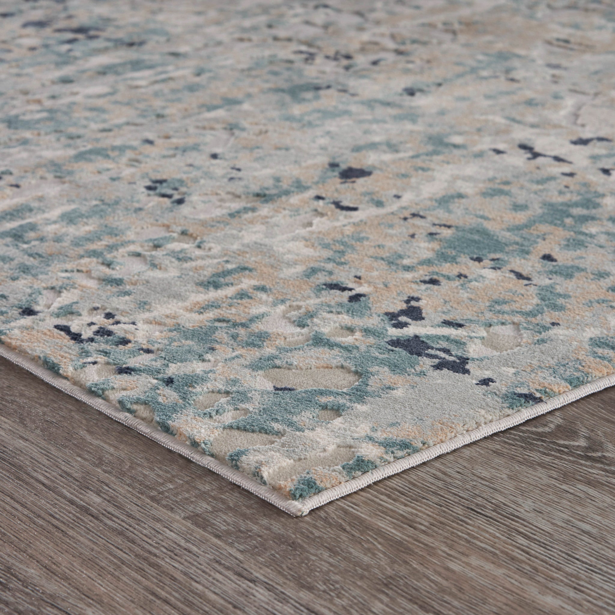 10' X 13' Gray Blue Taupe And Cream Abstract Distressed Stain Resistant Area Rug