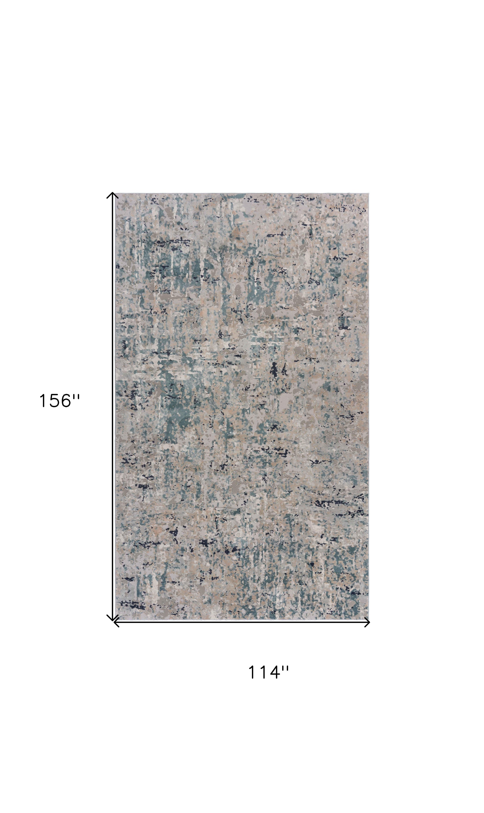 10' X 13' Gray Blue Taupe And Cream Abstract Distressed Stain Resistant Area Rug