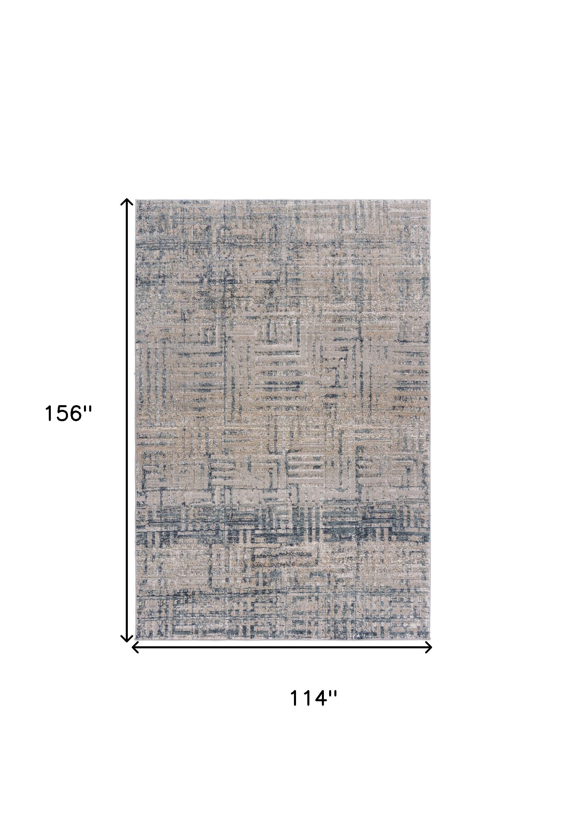 10' X 13' Cream Blue And Ivory Geometric Distressed Stain Resistant Area Rug