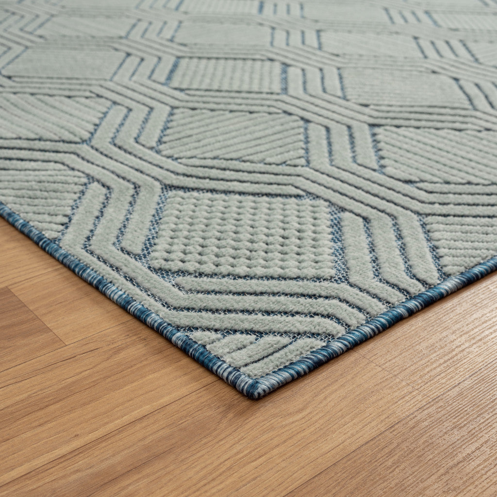 8' X 10' Blue Geometric Stain Resistant Indoor Outdoor Area Rug