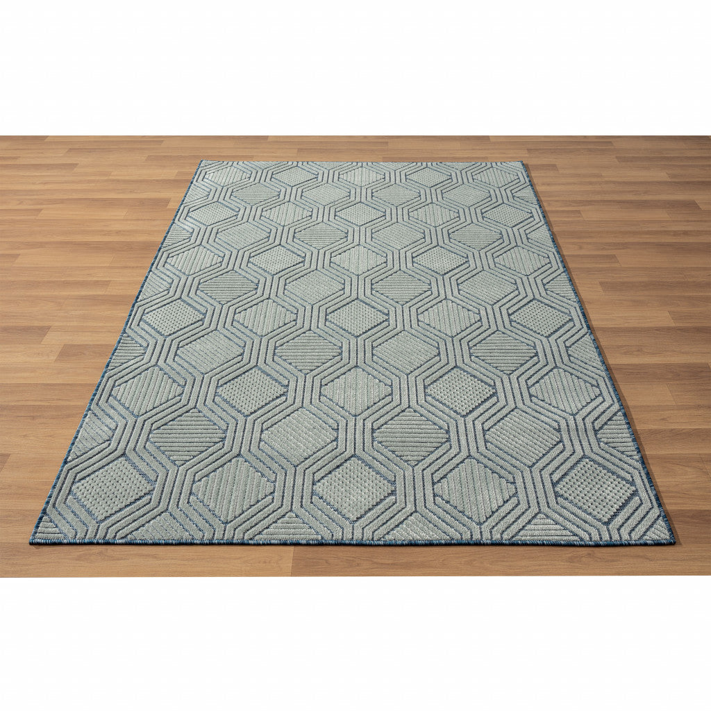 8' X 10' Blue Geometric Stain Resistant Indoor Outdoor Area Rug