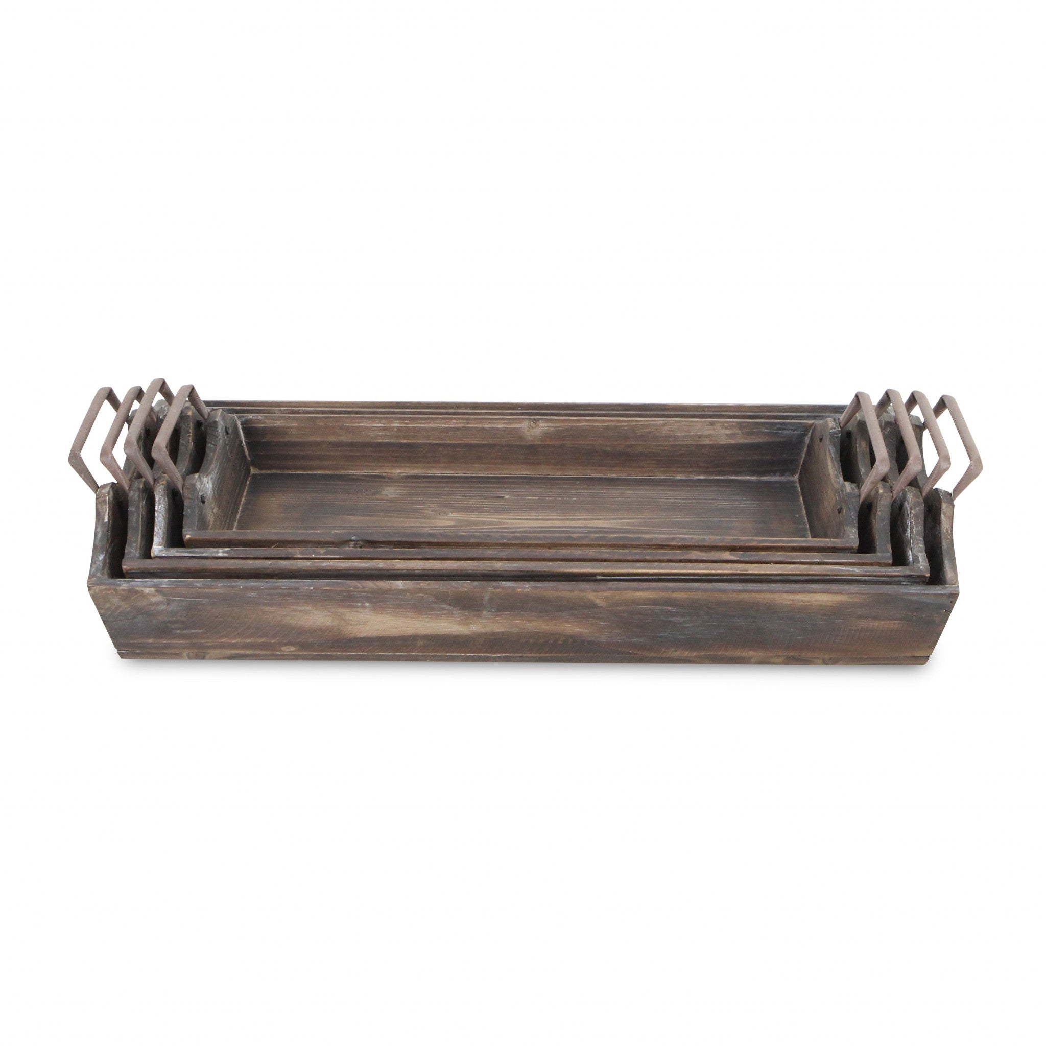 22" Brown Rectangular Wood Handmade Tray Handles