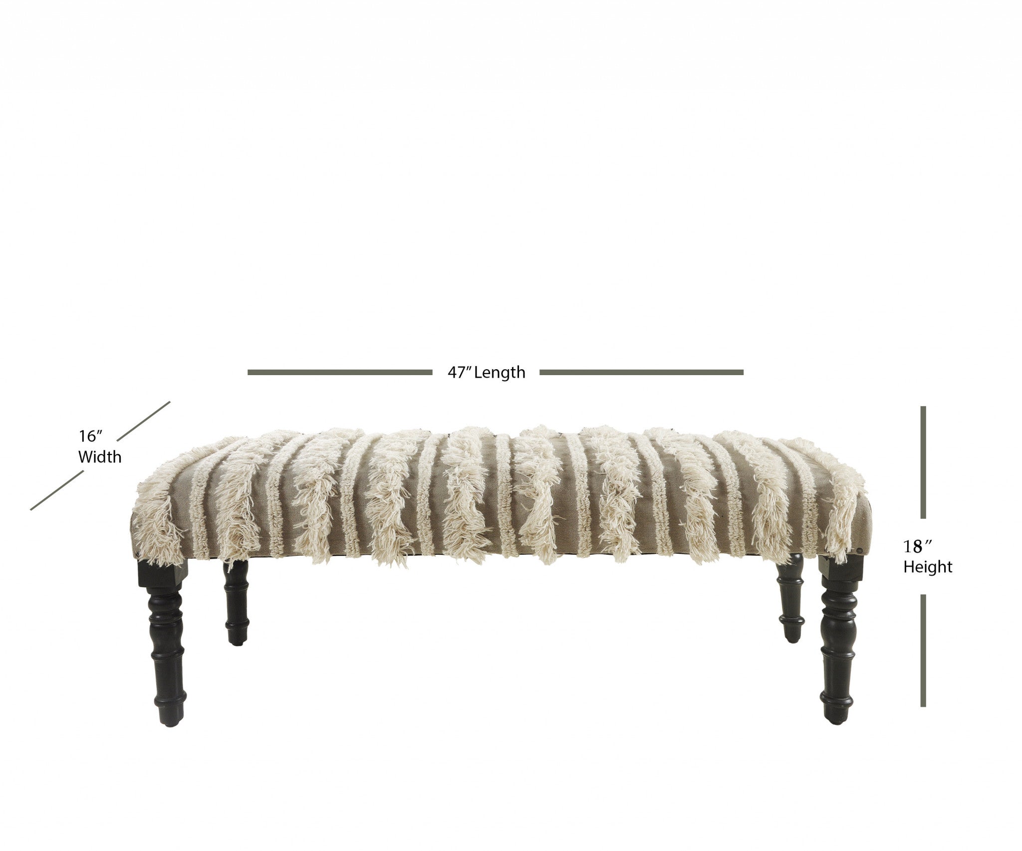 47" Cream Textural Boho Stripe Black Leg Upholstered Bench