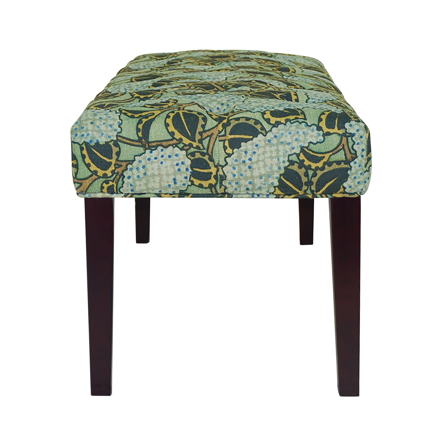 42" Green and Blue Tufted Floral Upholstered Bench