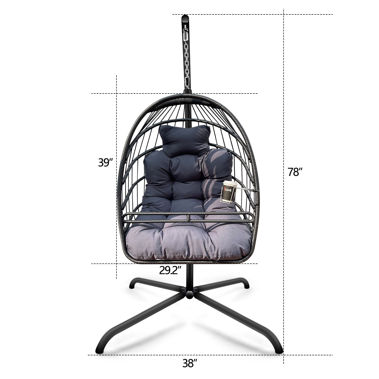 38" Beige And Black Metal Swing Chair