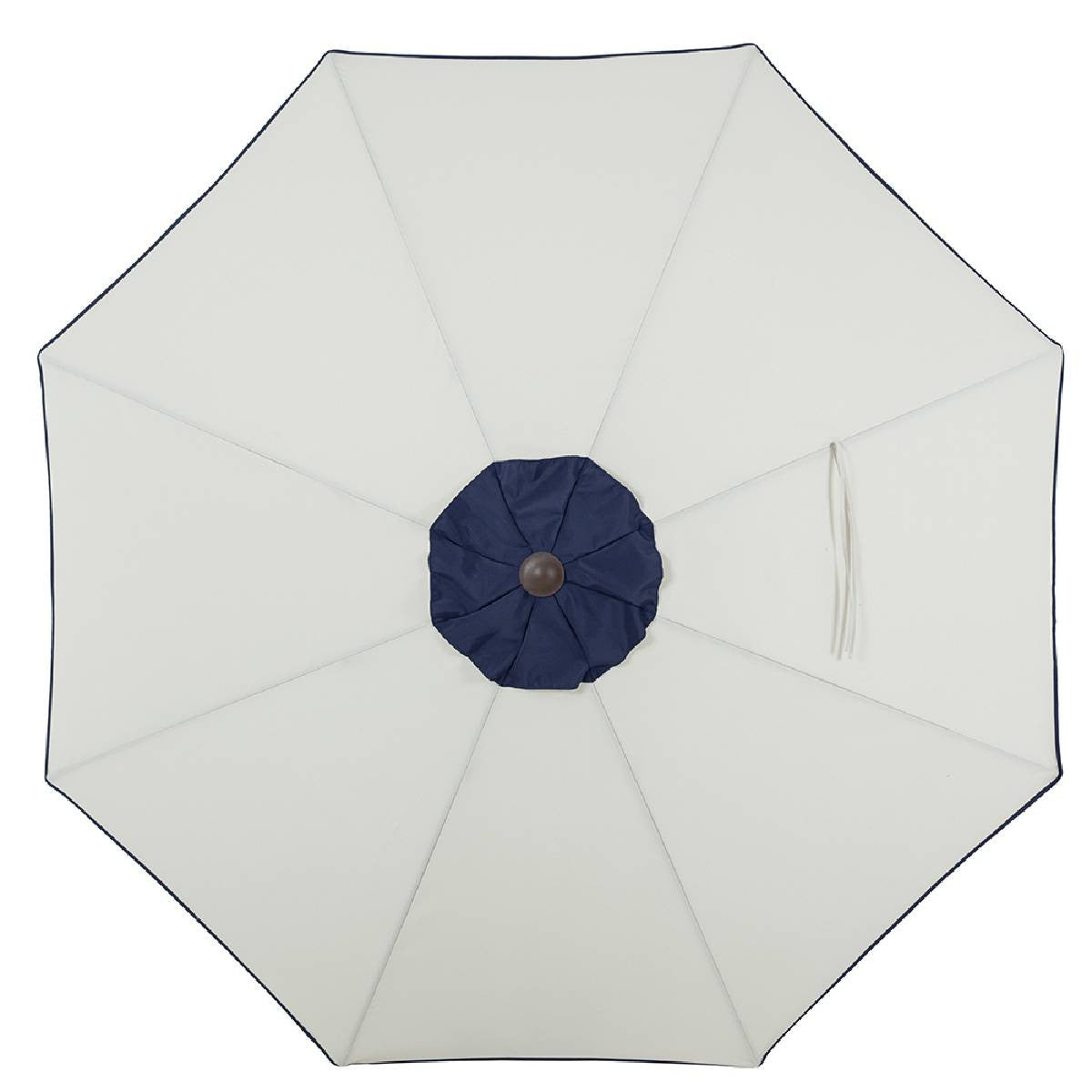 9' Beige And Navy Polyester Octagonal Tilt Market Patio Umbrella