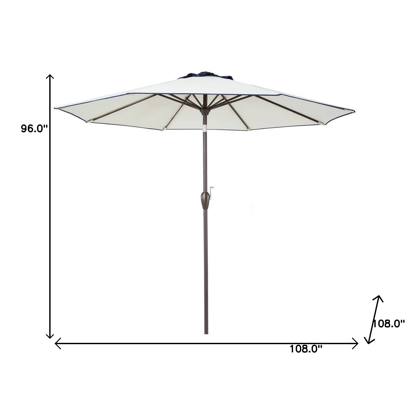 9' Beige And Navy Polyester Octagonal Tilt Market Patio Umbrella