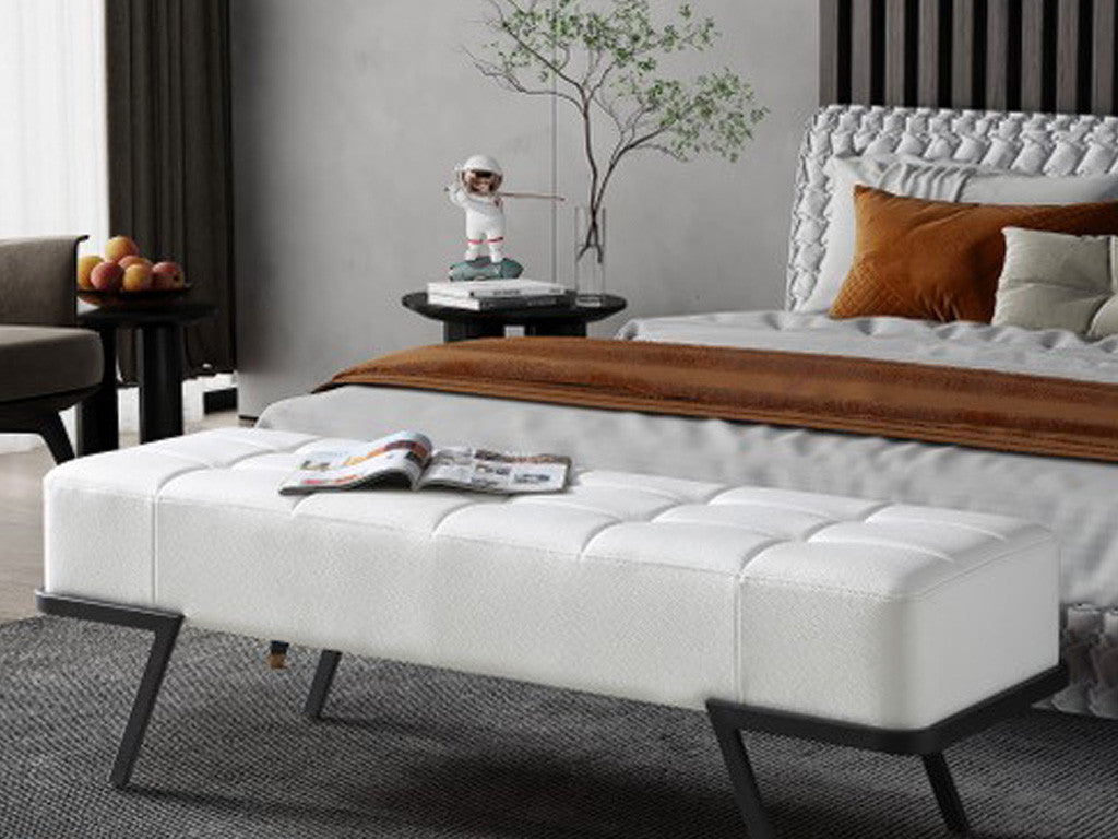 57" White And Black Upholstered Upholstered Bedroom Bench