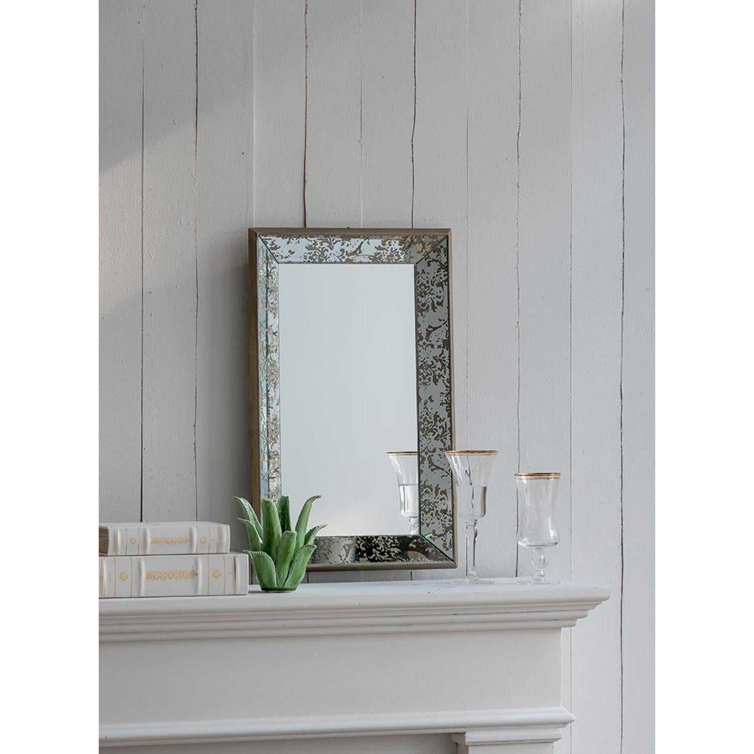 12" Rectangle Wall Mounted Vintage Style Glass Frame Accent Mirror