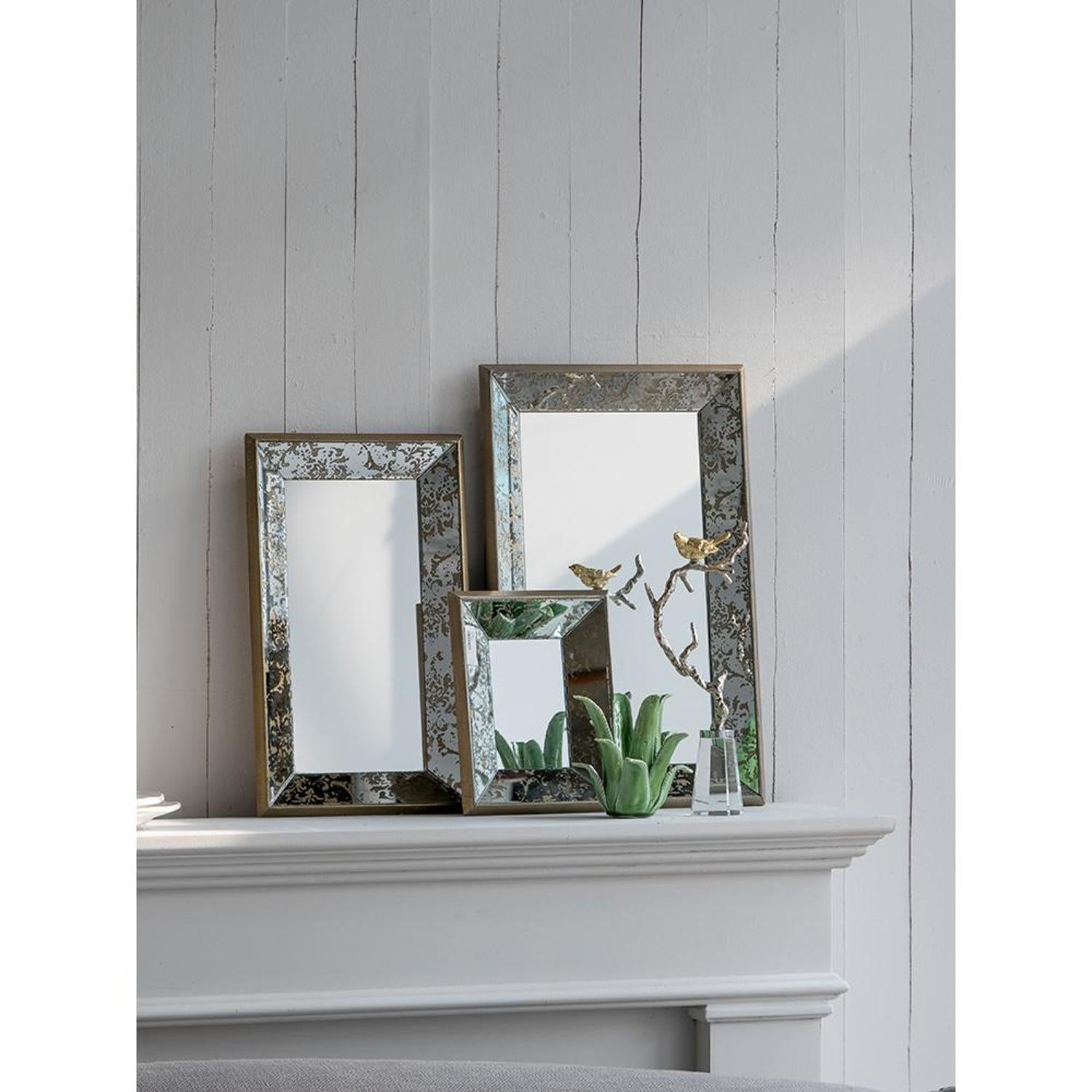 12" Rectangle Wall Mounted Vintage Style Glass Frame Accent Mirror