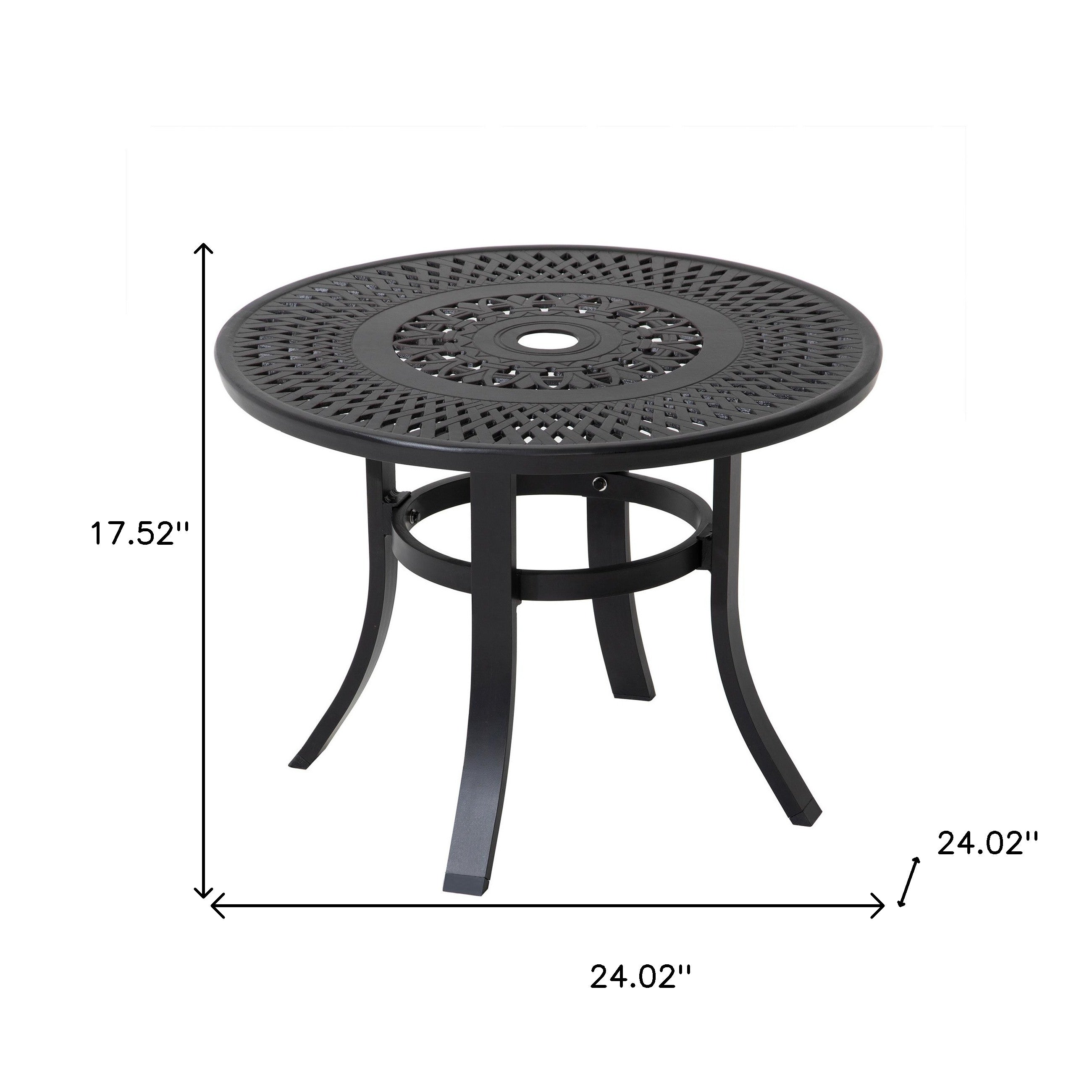 24" Black Rounded Metal Outdoor Bistro Table With Umbrella Hole