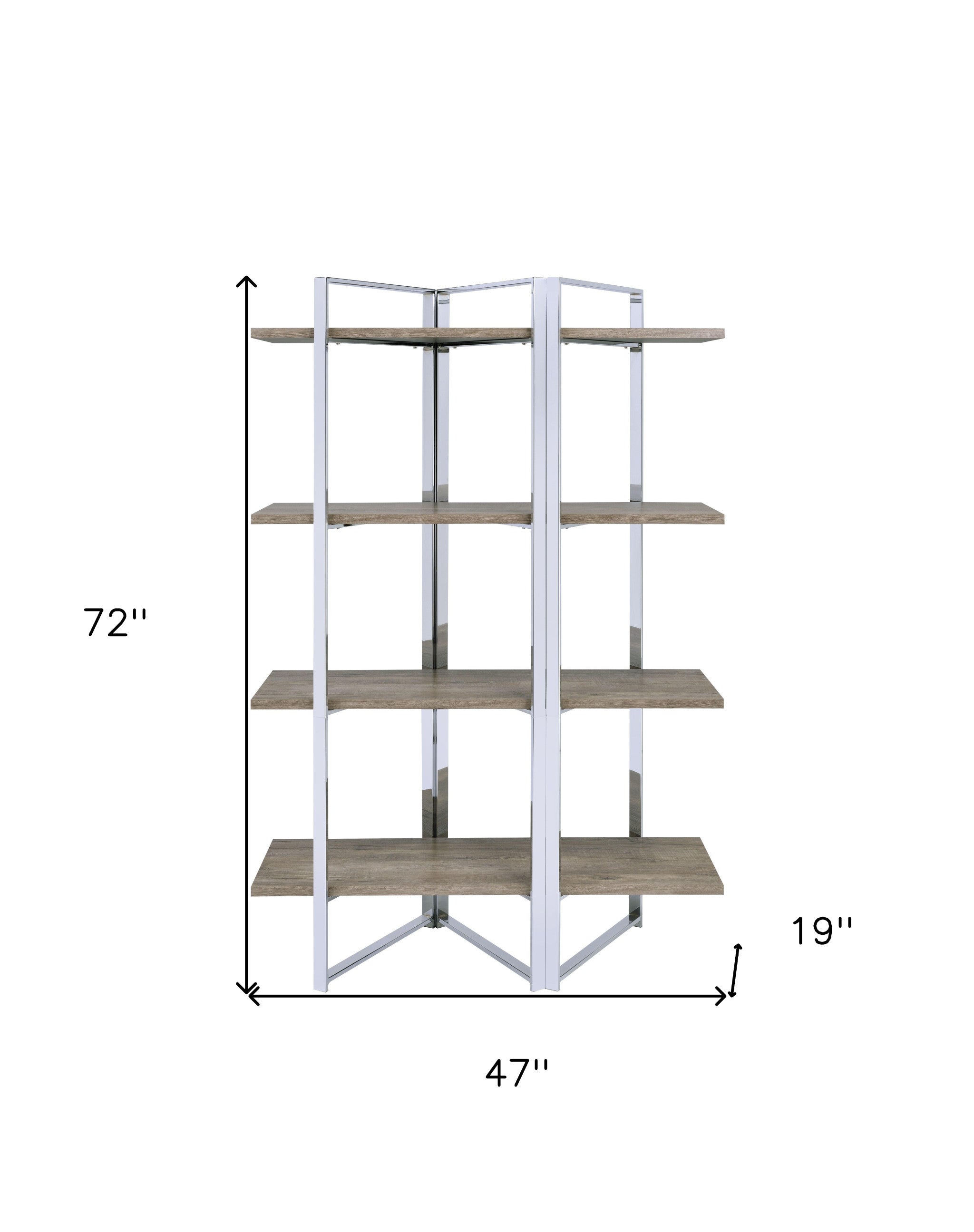 72" Brown and Silver Metal Four Tier Etagere Bookcase