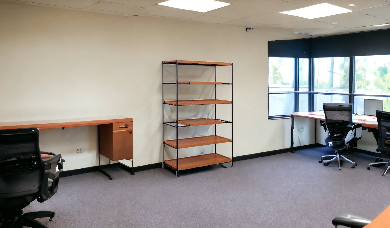 70" Brown and Black Metal Six Tier Etagere Bookcase