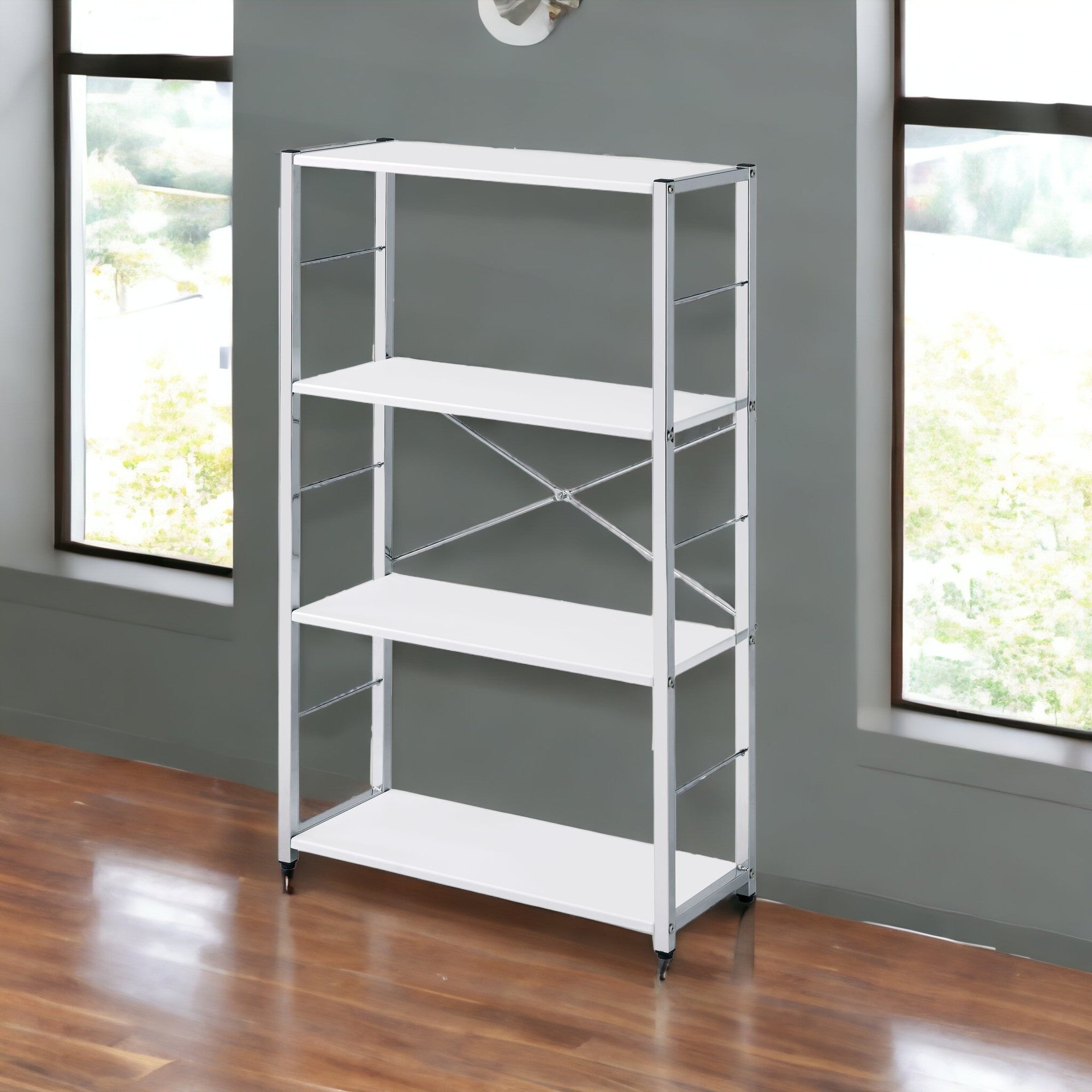 42" White Metal Four Tier Etagere Bookcase