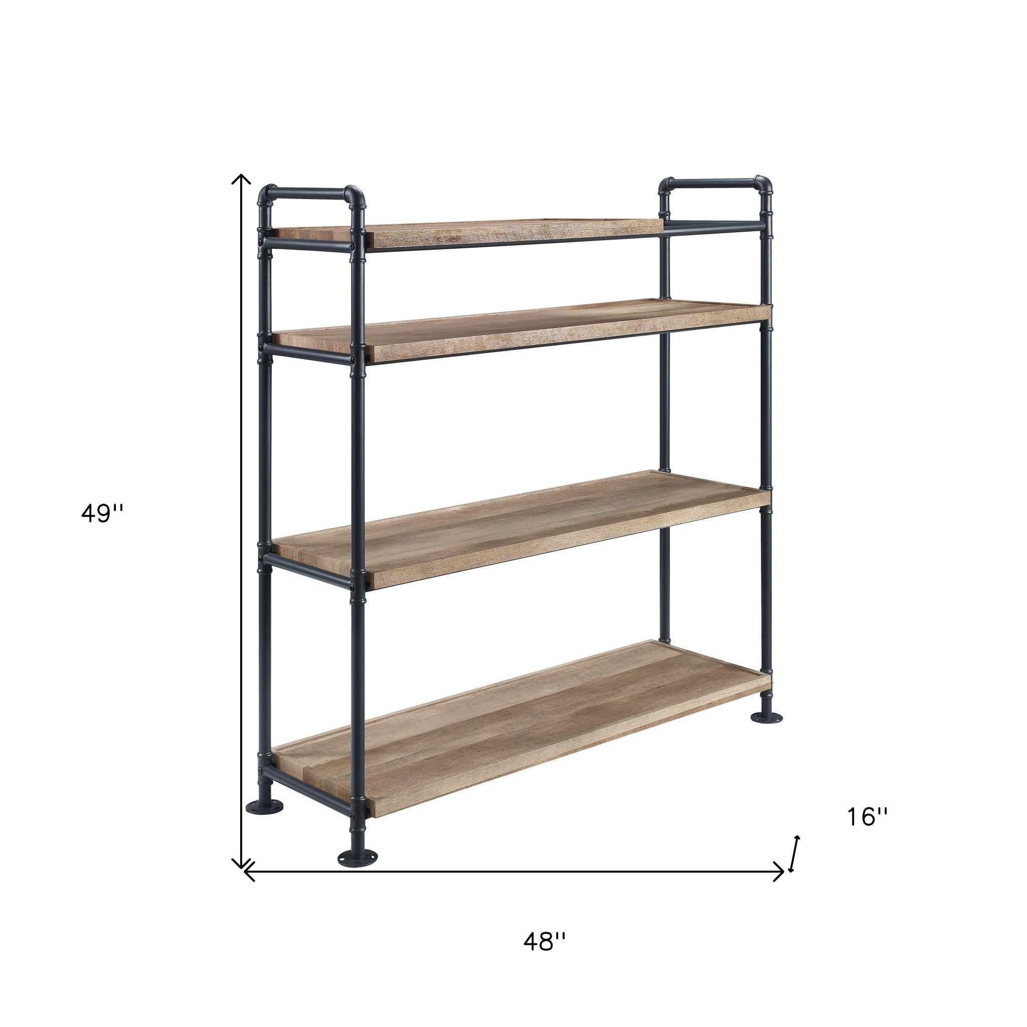 49" Brown and Black Metal Four Tier Etagere Bookcase