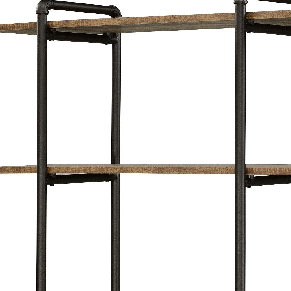 73" Brown and Black Metal Five Tier Etagere Bookcase