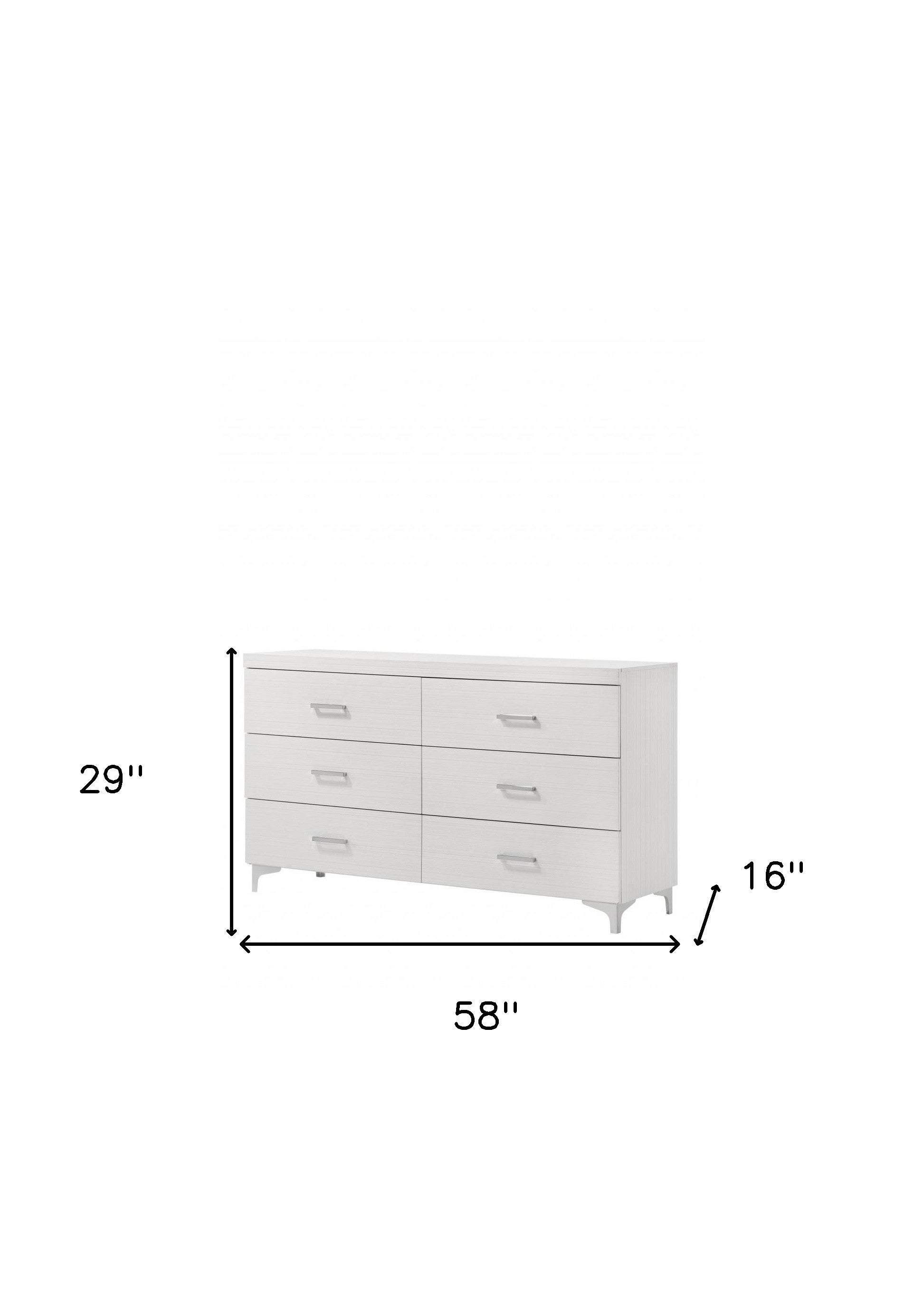 58" White Solid Wood Six Drawer Double Dresser