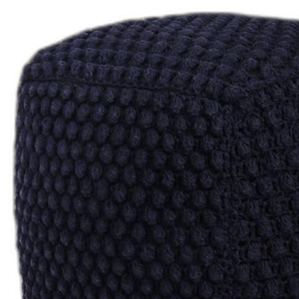 18" Navy Blue Cotton Blend Pouf Ottoman