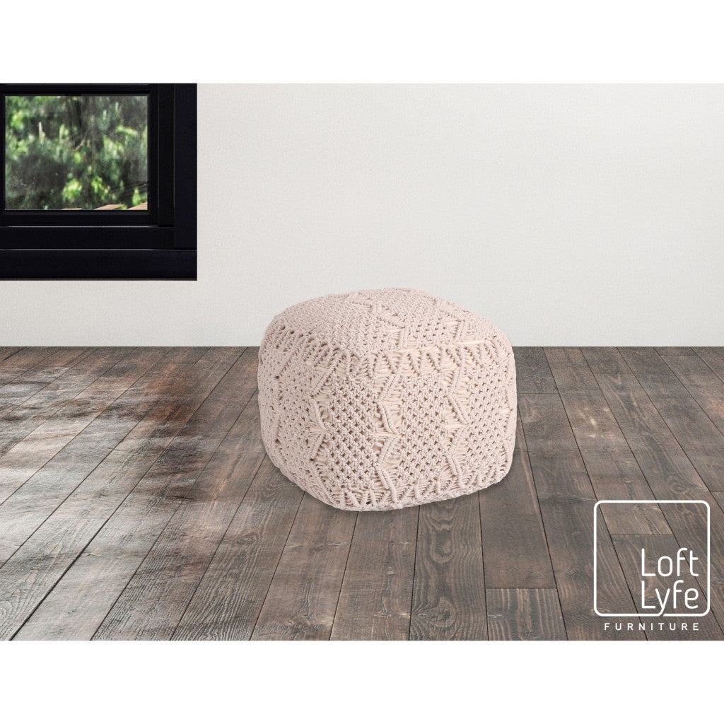 18" Ivory Cotton Blend Pouf Ottoman