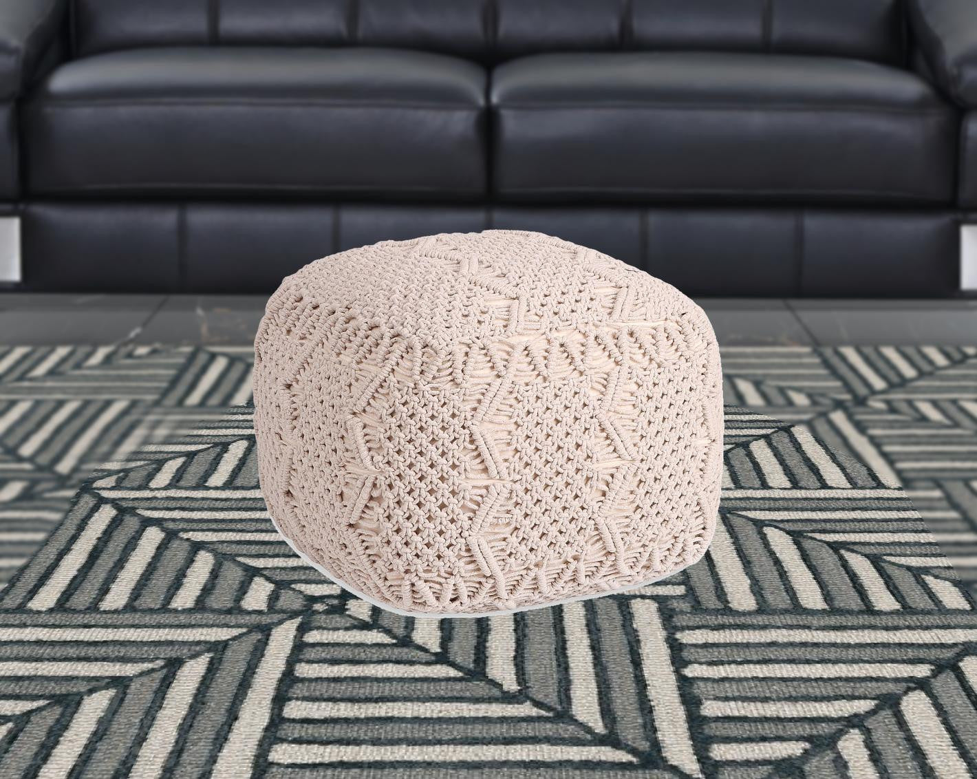 18" Ivory Cotton Blend Pouf Ottoman