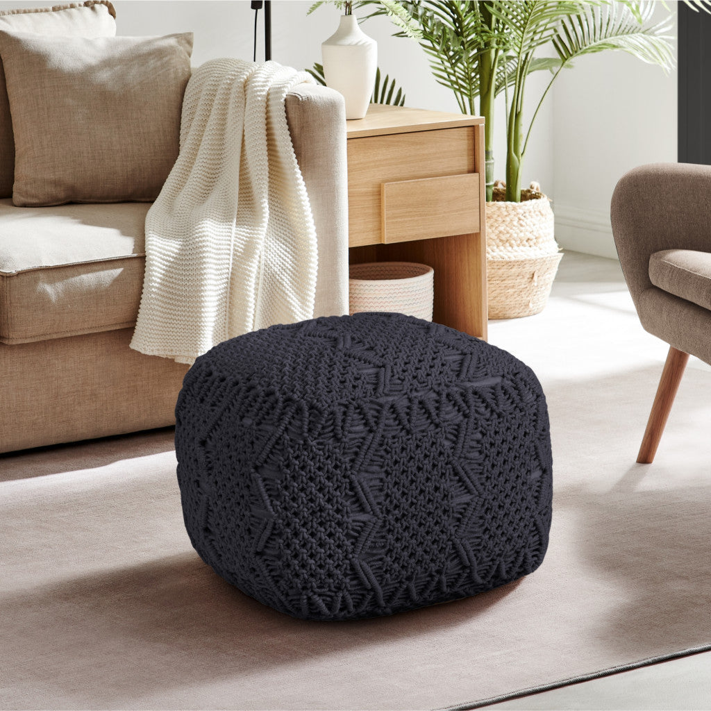 18" Black Cotton Blend Pouf Ottoman