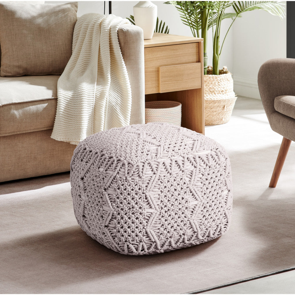 18" White Cotton Blend Pouf Ottoman