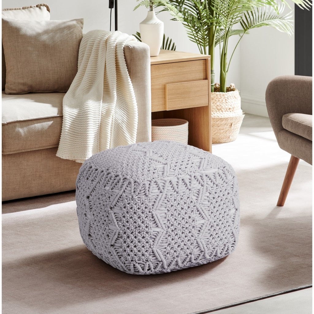 18" Light Gray Cotton Blend Pouf Ottoman