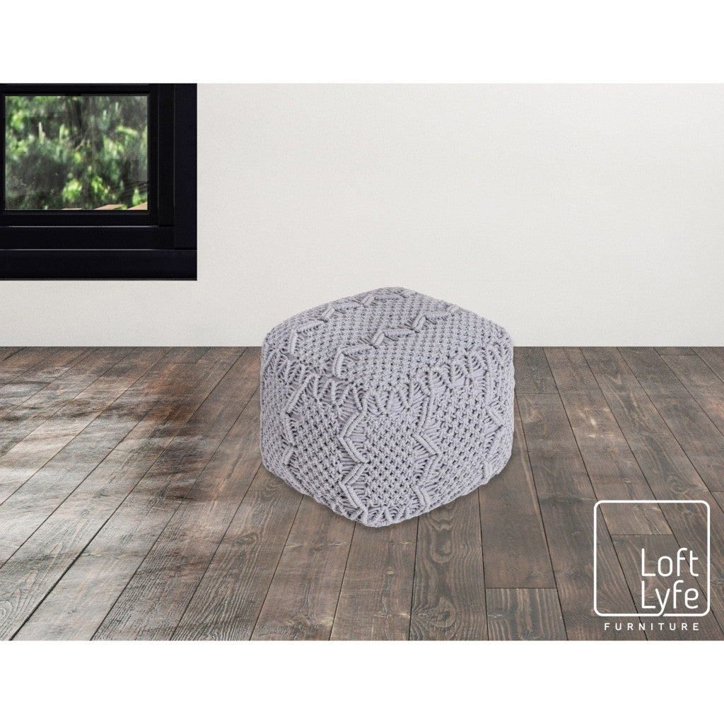 18" Light Gray Cotton Blend Pouf Ottoman