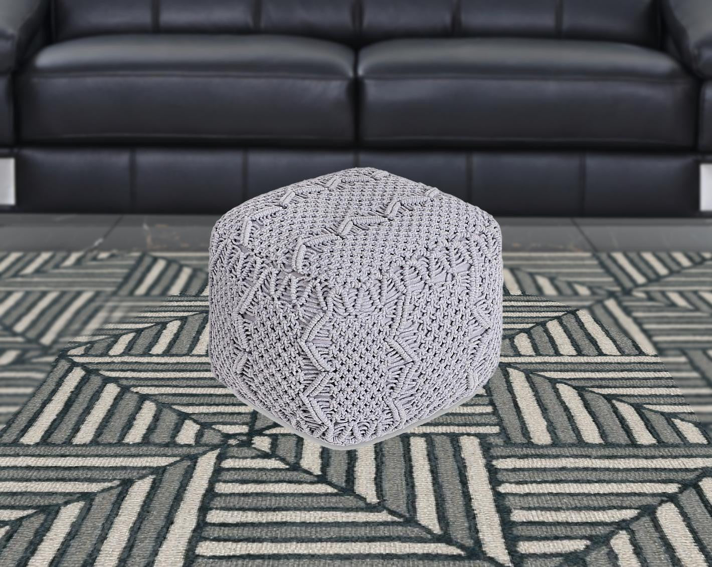 18" Light Gray Cotton Blend Pouf Ottoman