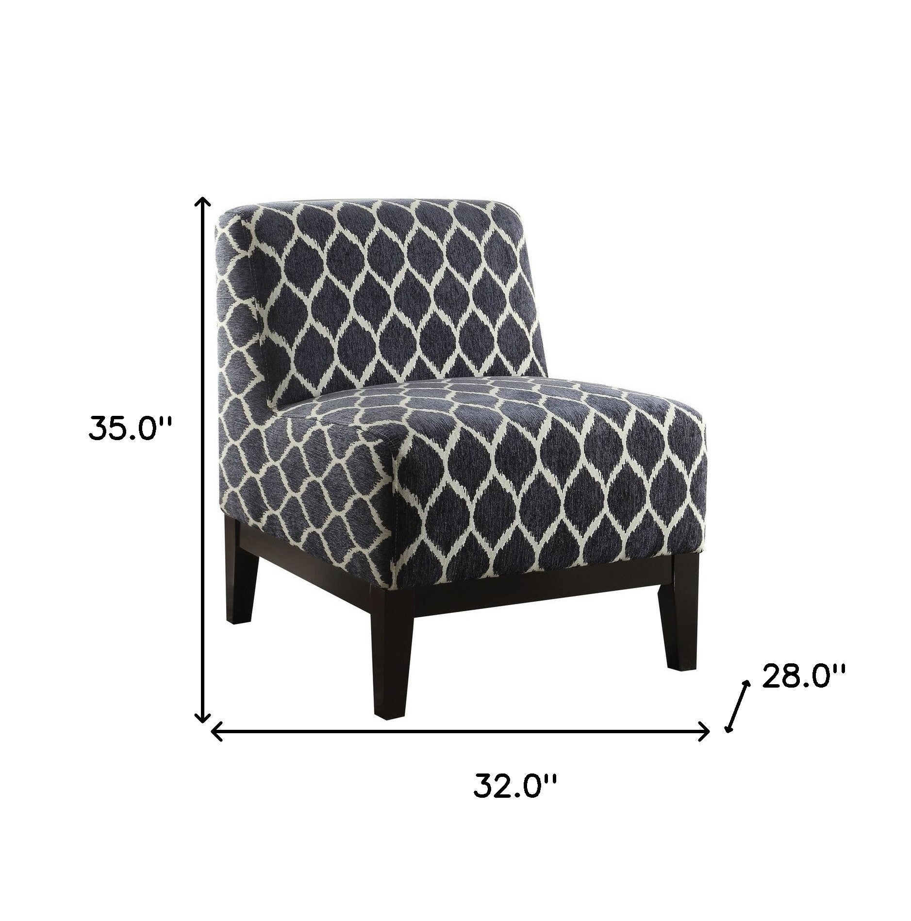 28" Dark Blue Chenille And Black Trellis Slipper Chair