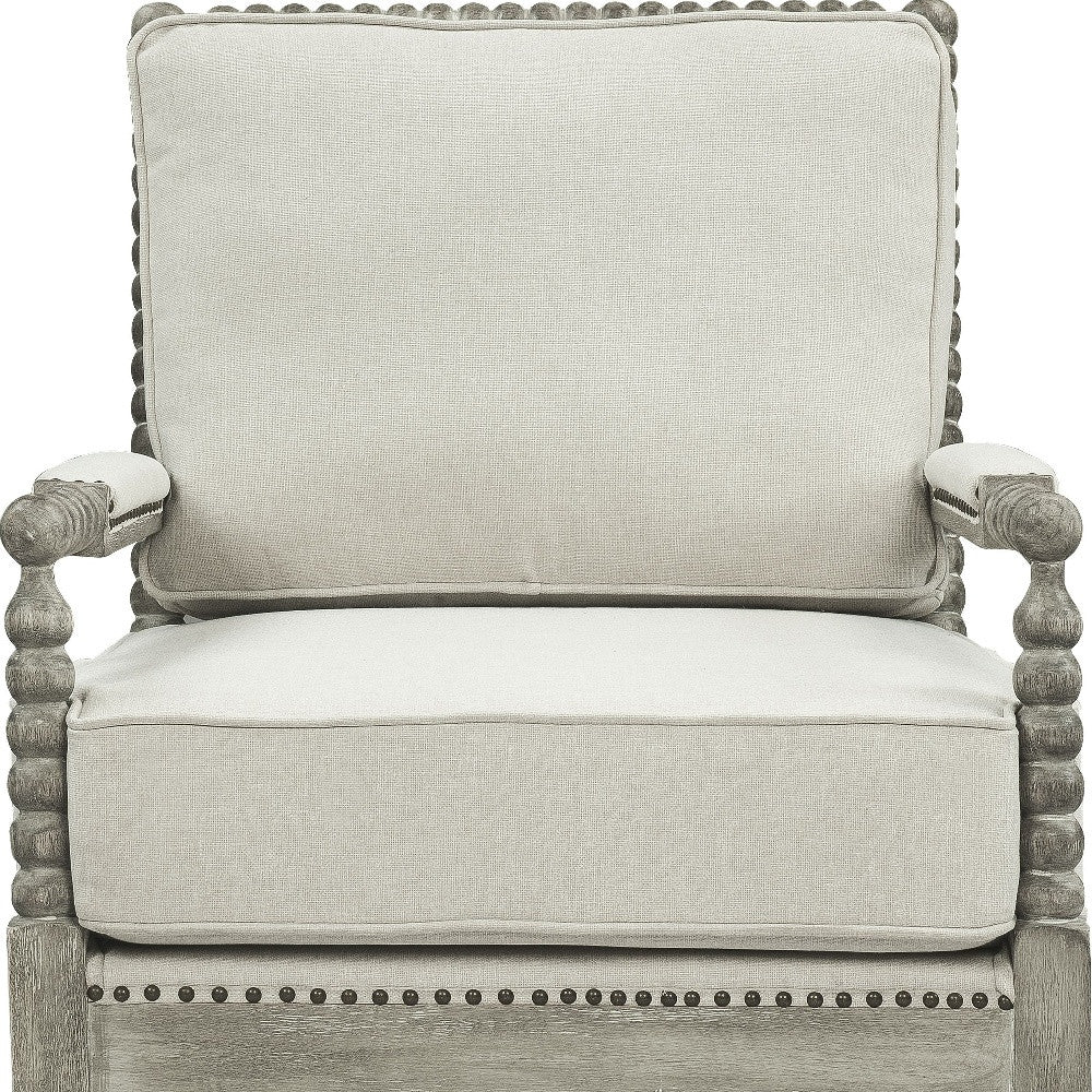 35" Beige Linen And Gray Oak Solid Color Club Chair