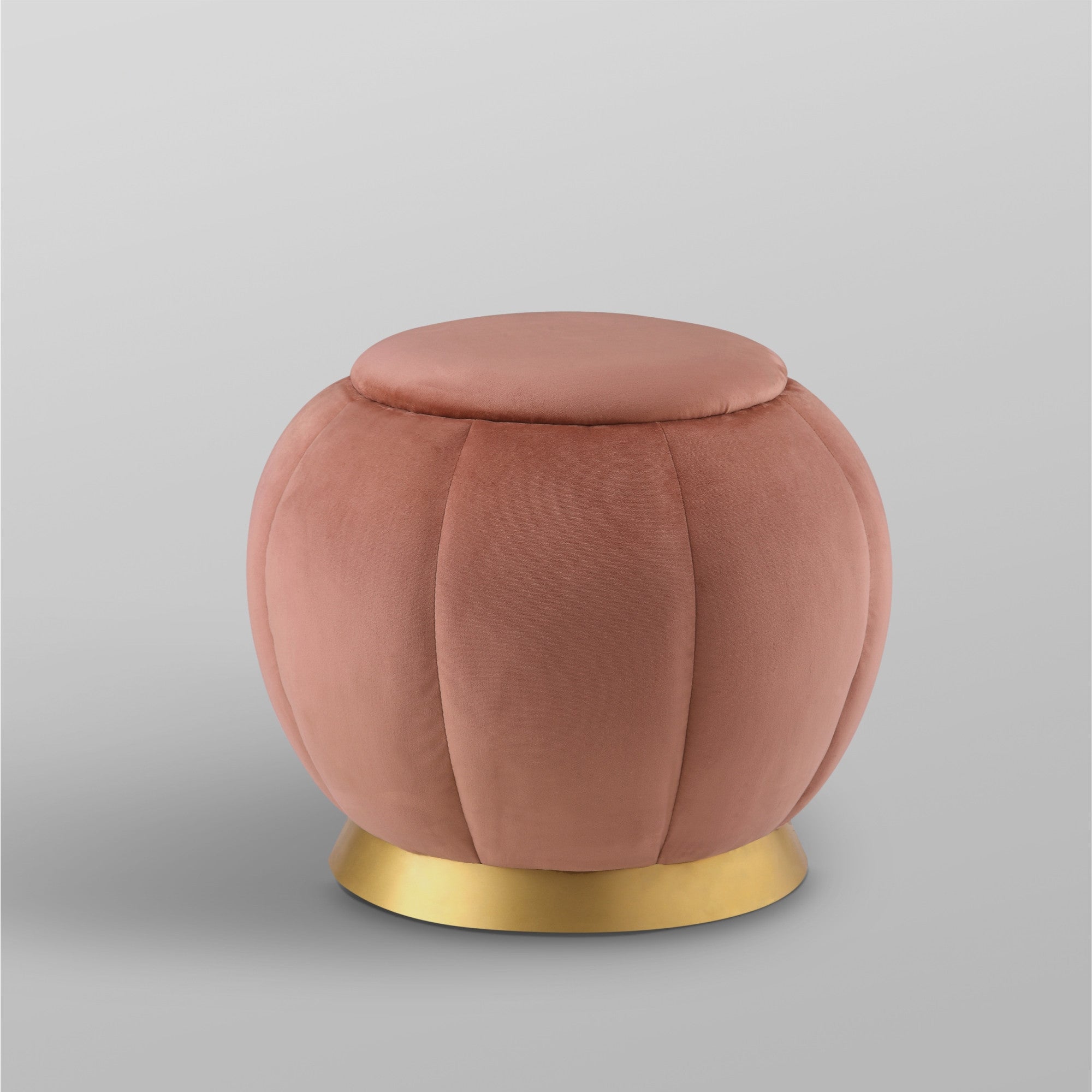 20" Blush Velvet And Gold Round Ottoman