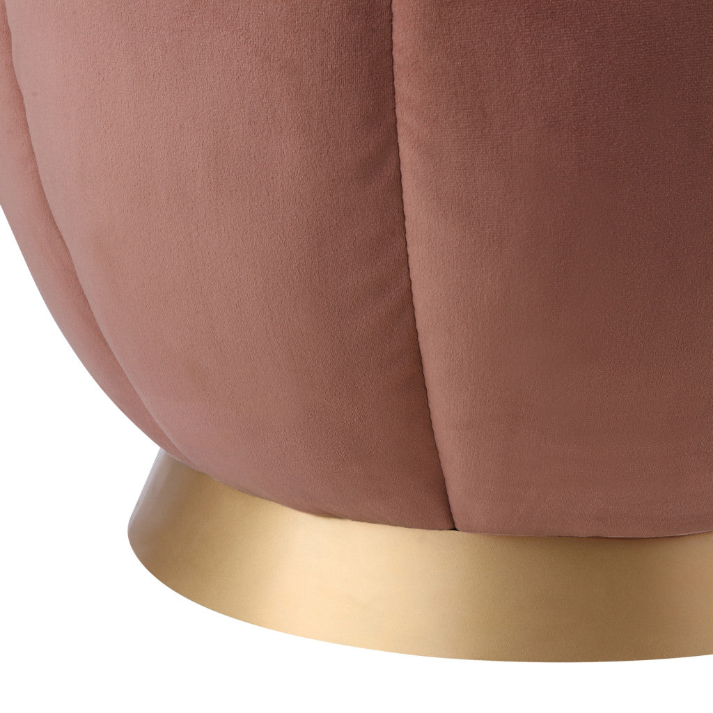 20" Blush Velvet And Gold Round Ottoman