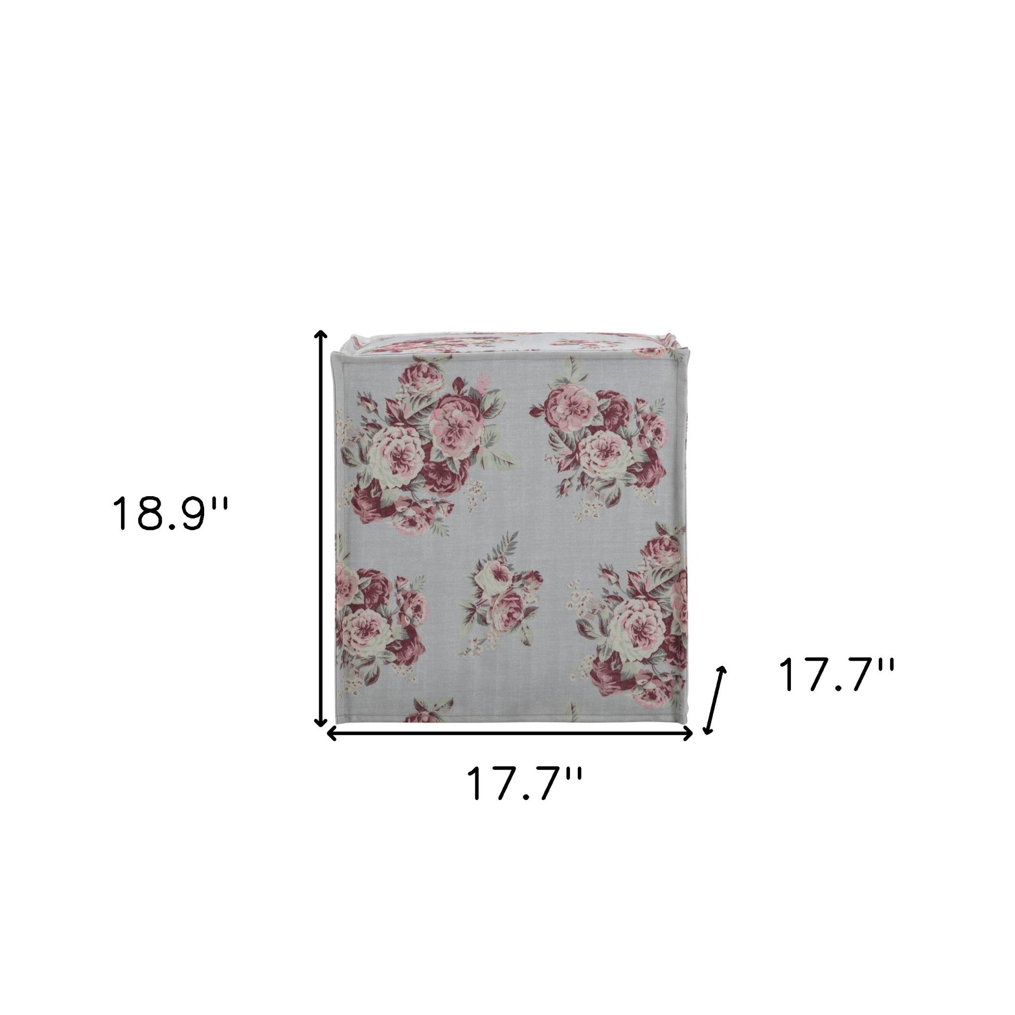 18" Pink Linen Floral Ottoman