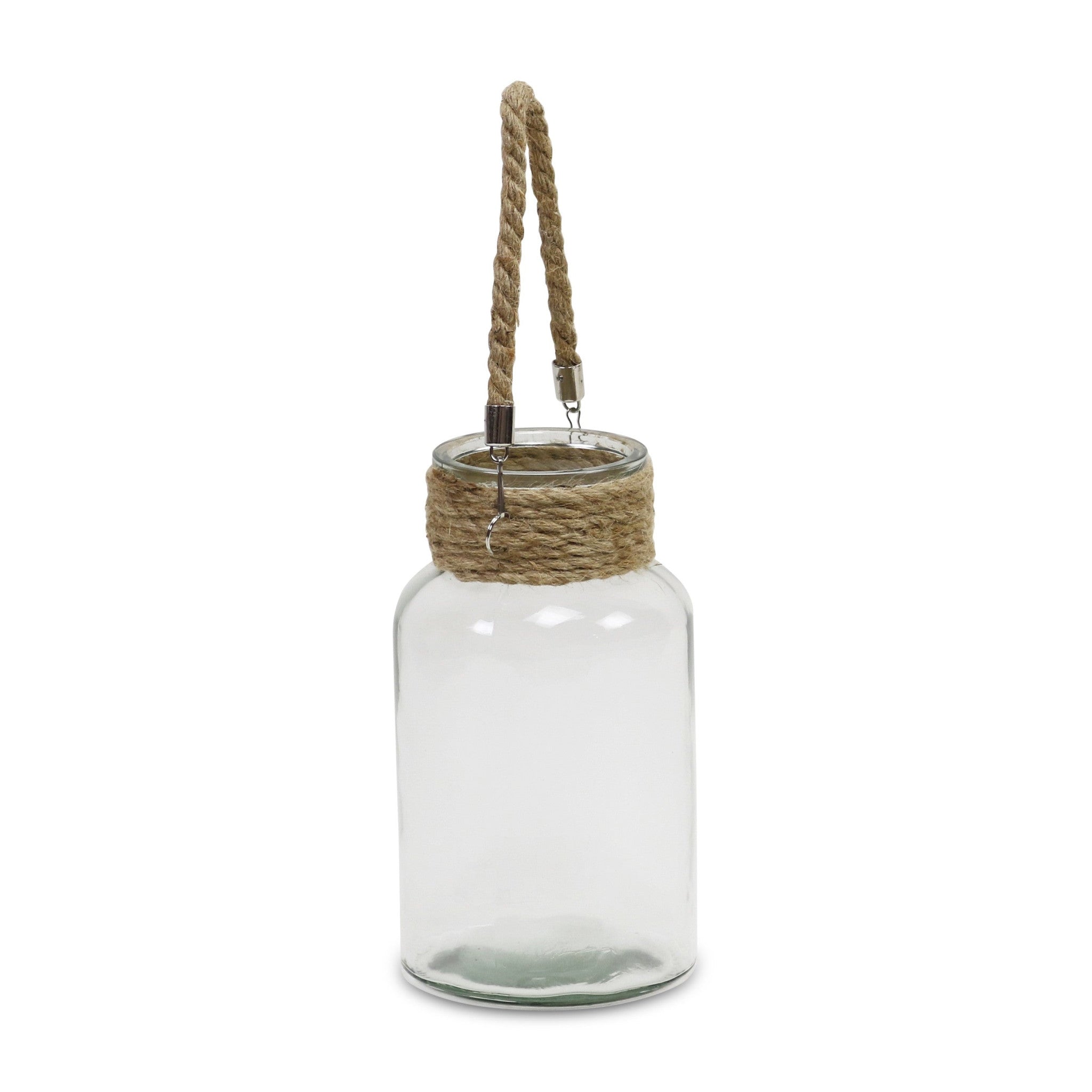 10" Clear and Brown Glass Jar with Rope