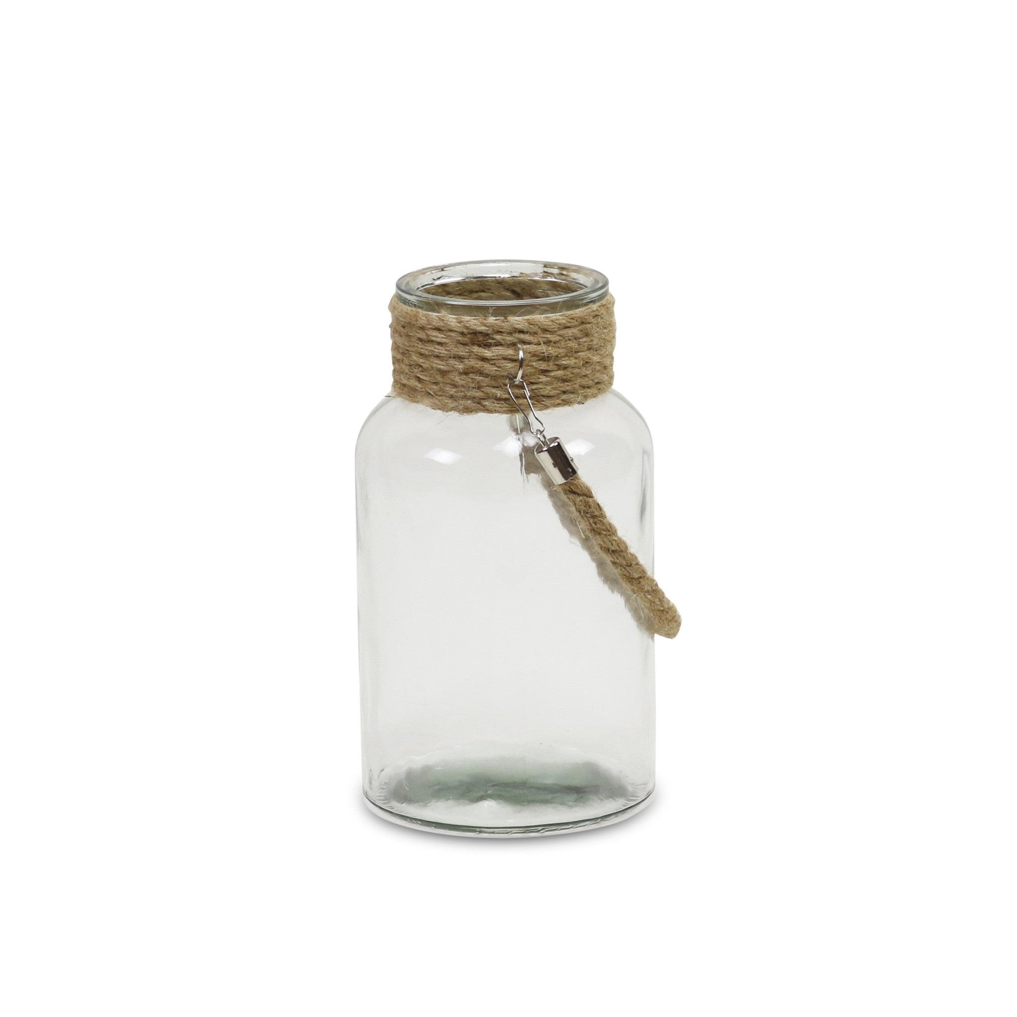 10" Clear and Brown Glass Jar with Rope