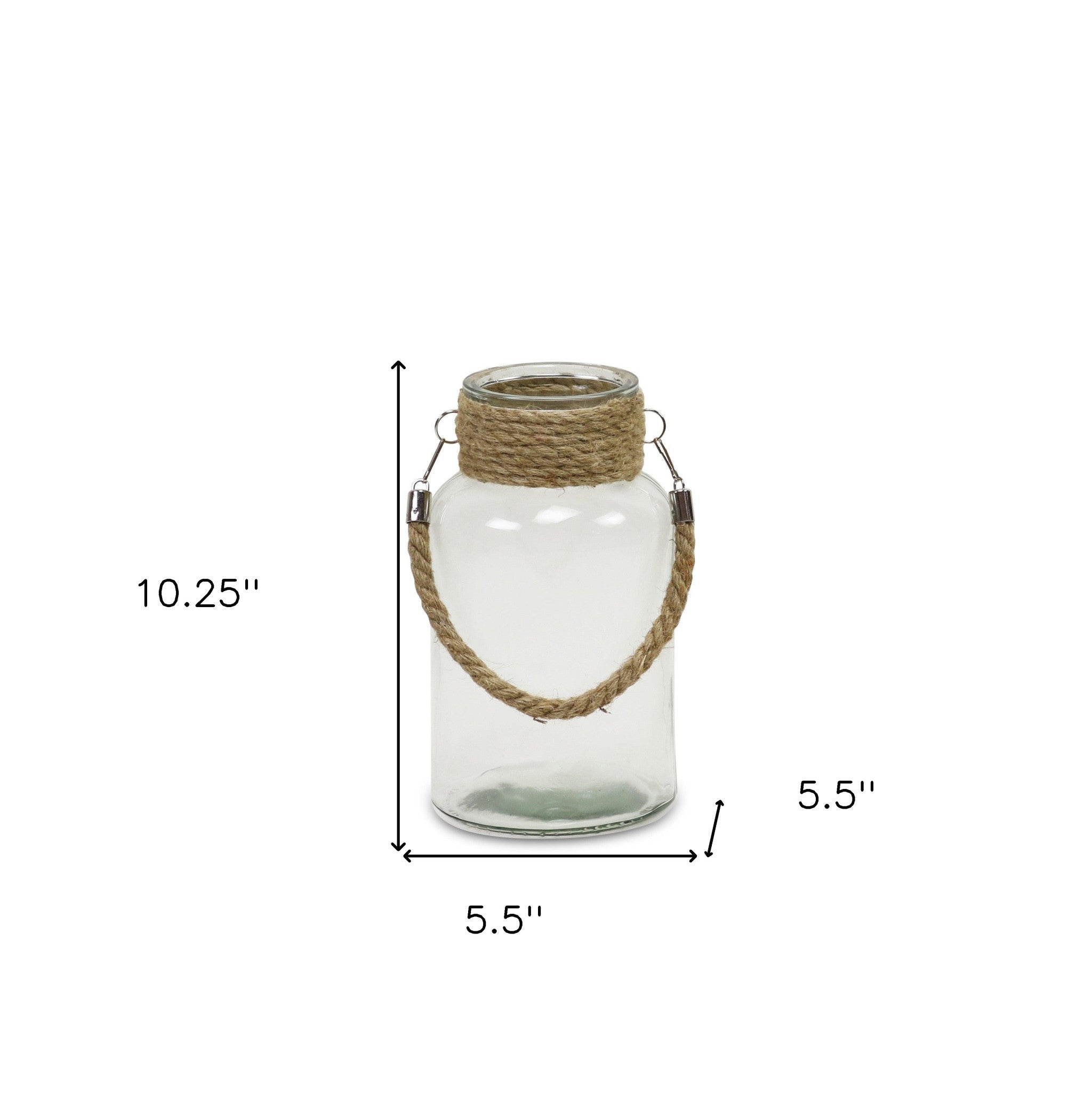 10" Clear and Brown Glass Jar with Rope