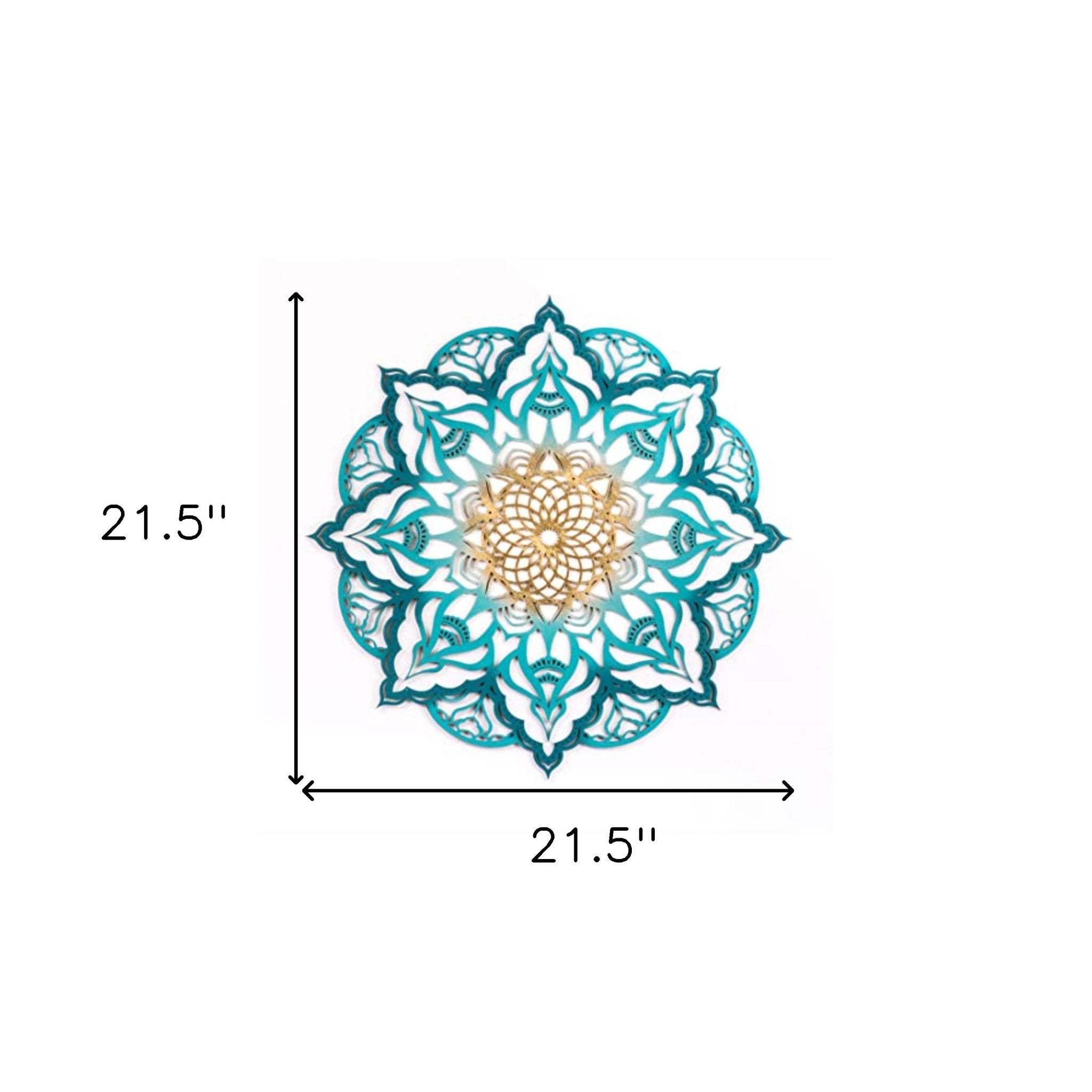 Turquoise And Gold Solid Wood Geometric Mandala Wall Decor