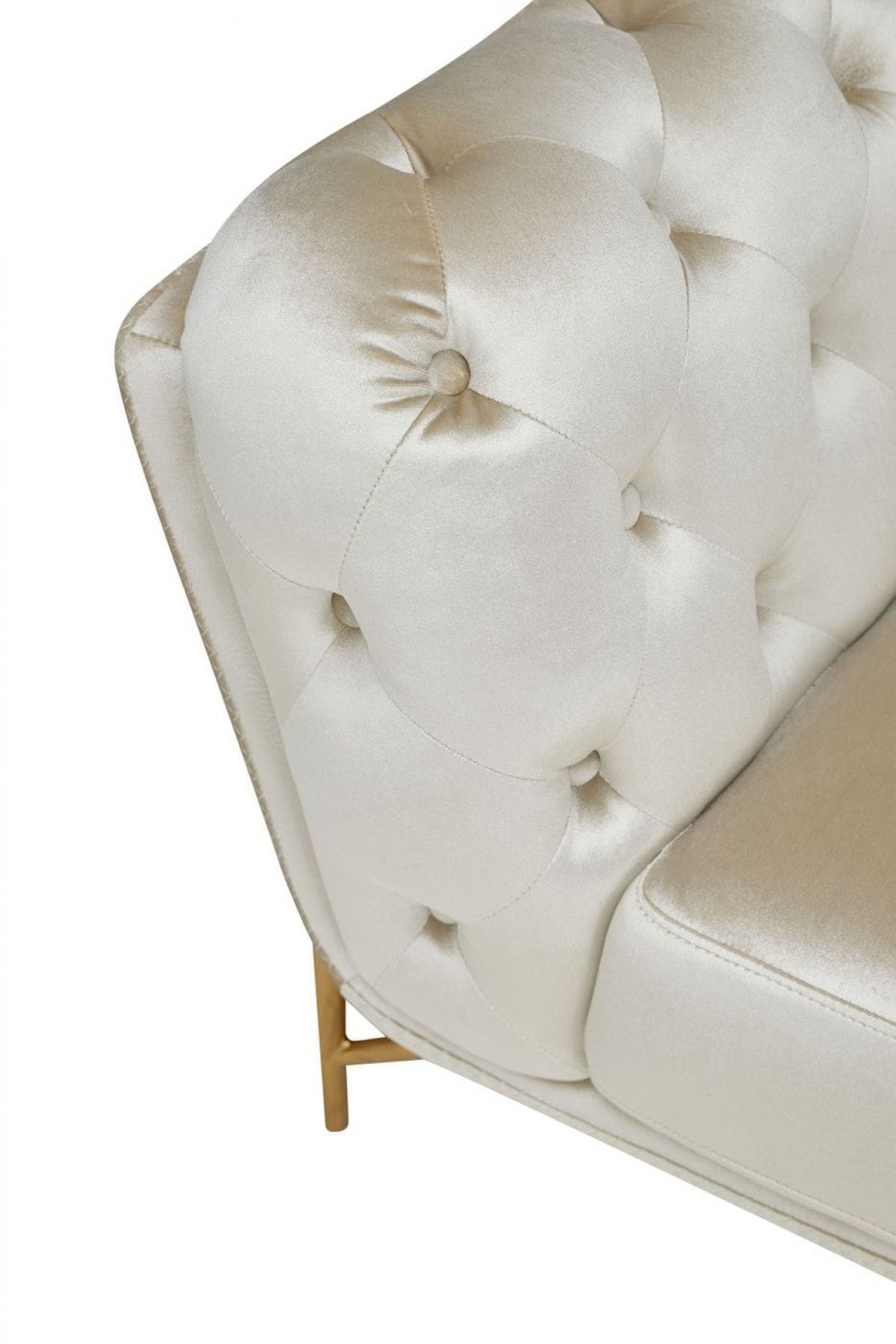 49" Beige And Gold Velvet Tufted Chesterfield Chair