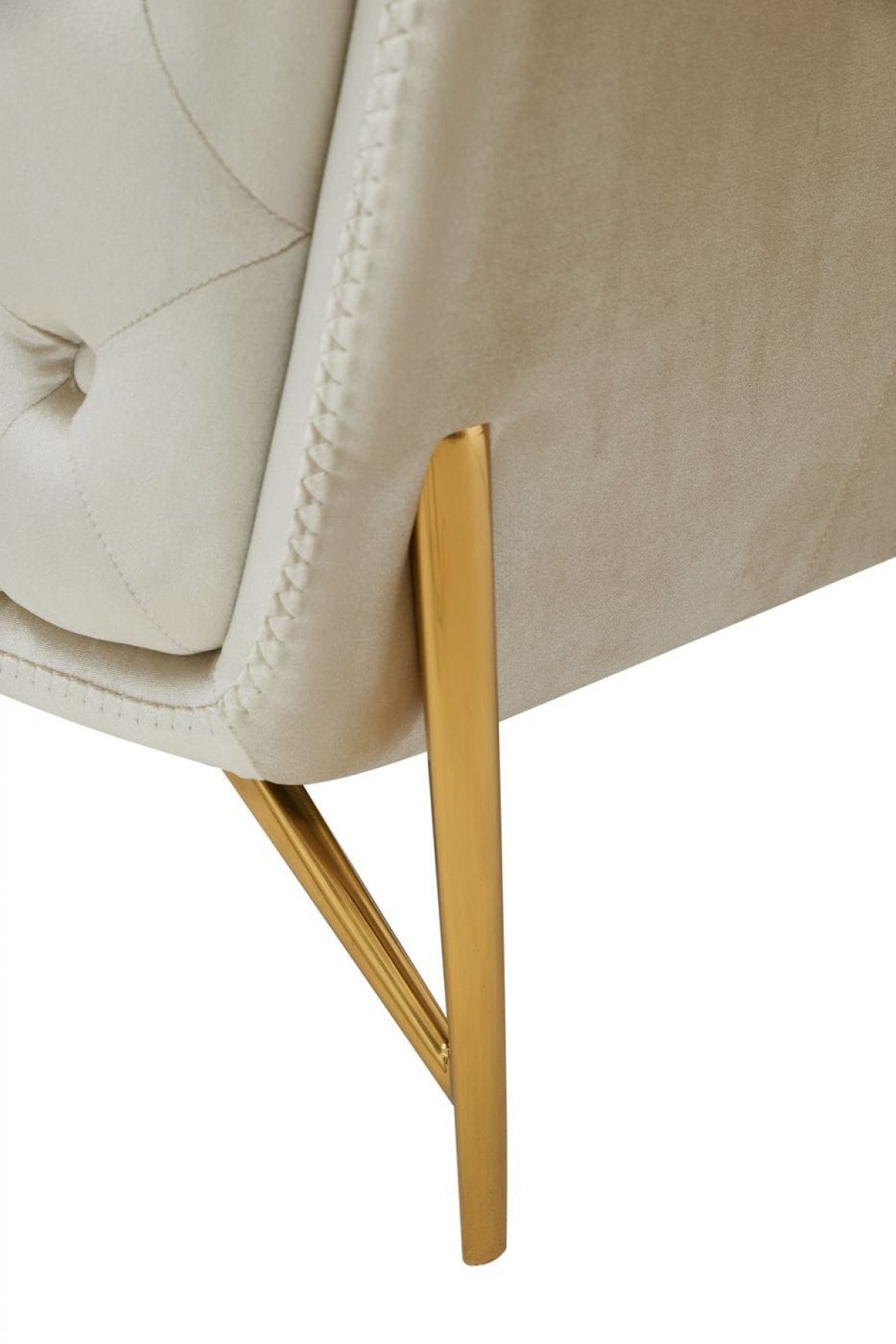 49" Beige And Gold Velvet Tufted Chesterfield Chair