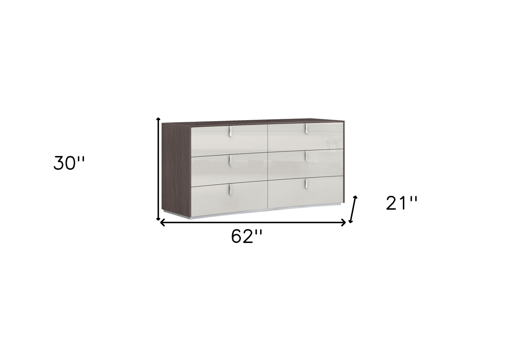 62" Grey Manufactured Wood Six Drawer Double Dresser