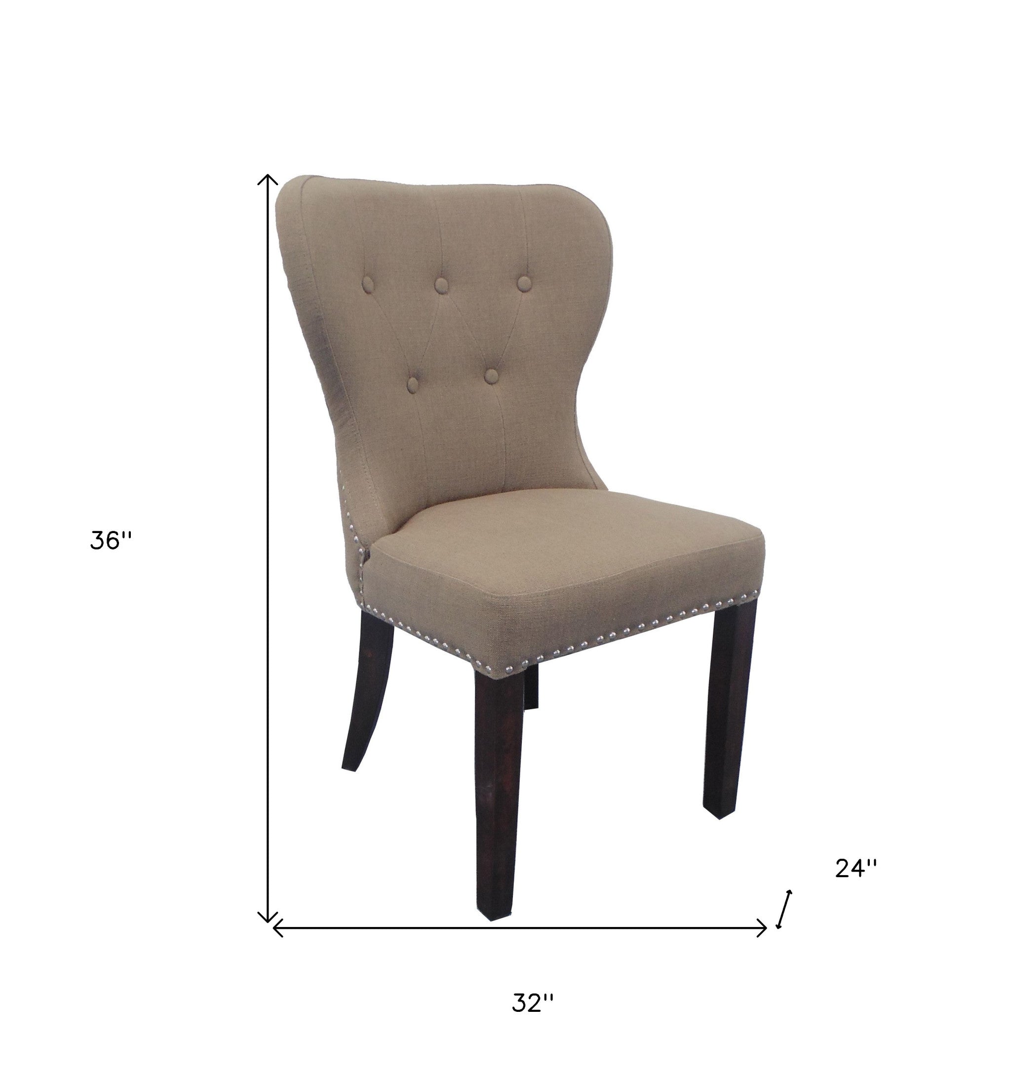 32" Taupe Linen And Natural Solid Color Side Chair