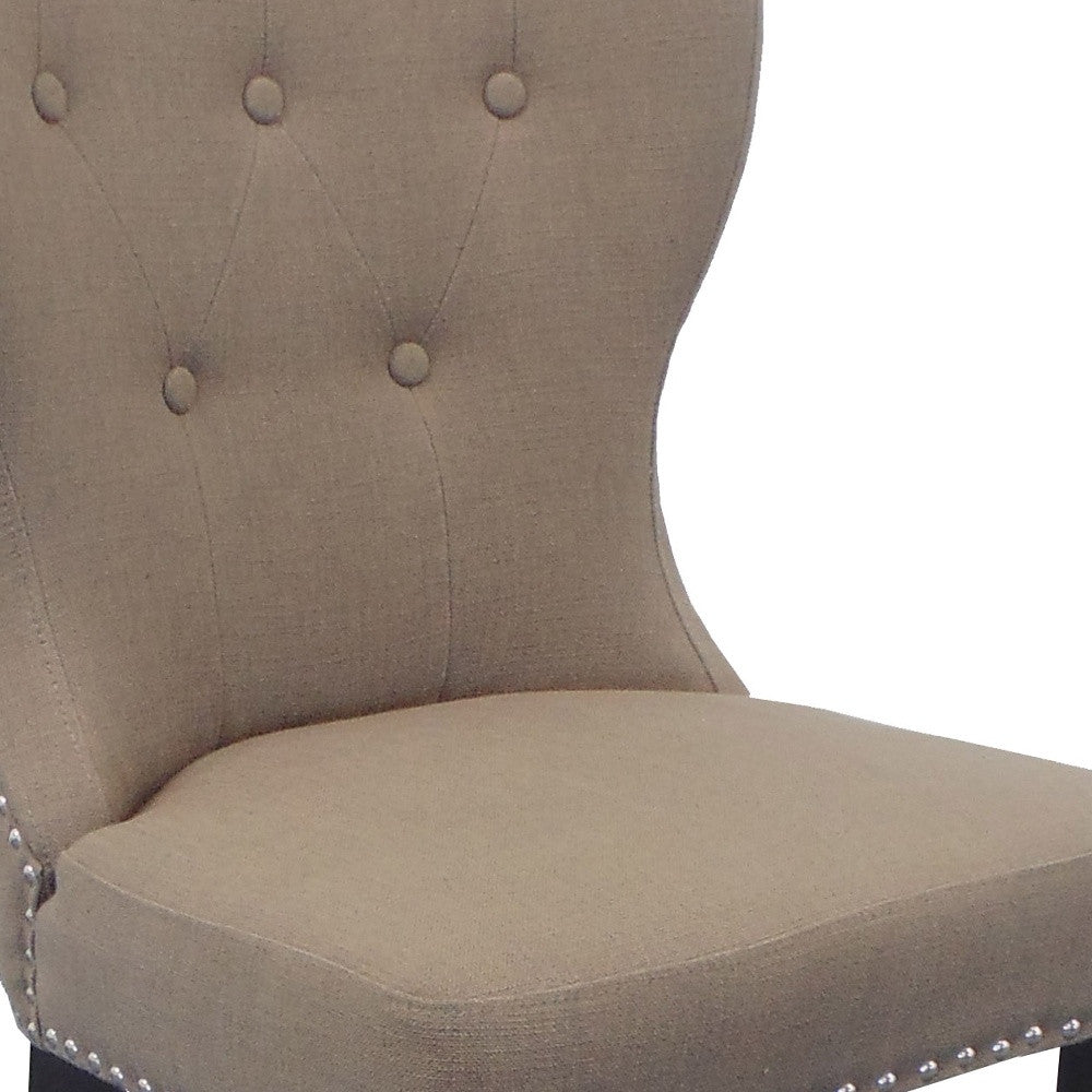 32" Taupe Linen And Natural Solid Color Side Chair