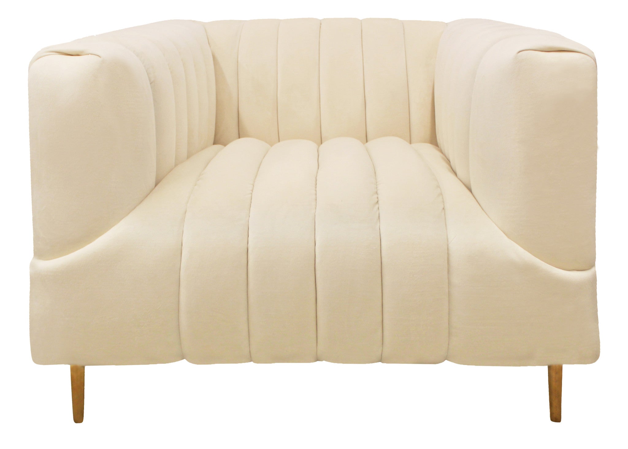 37" Ivory Velvet And Gold Solid Color Lounge Chair