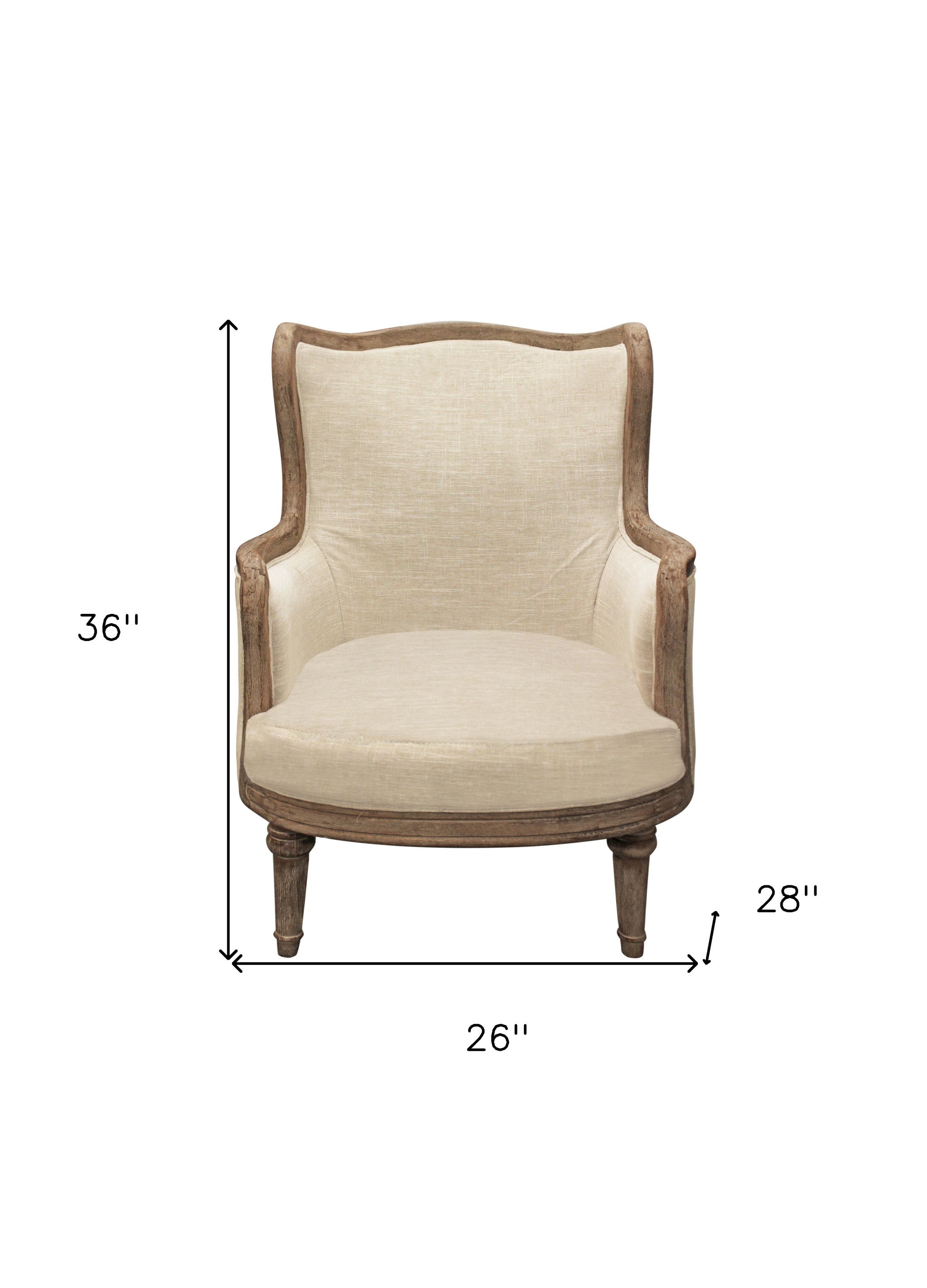 26" Ivory Linen And Natural Solid Color Arm Chair