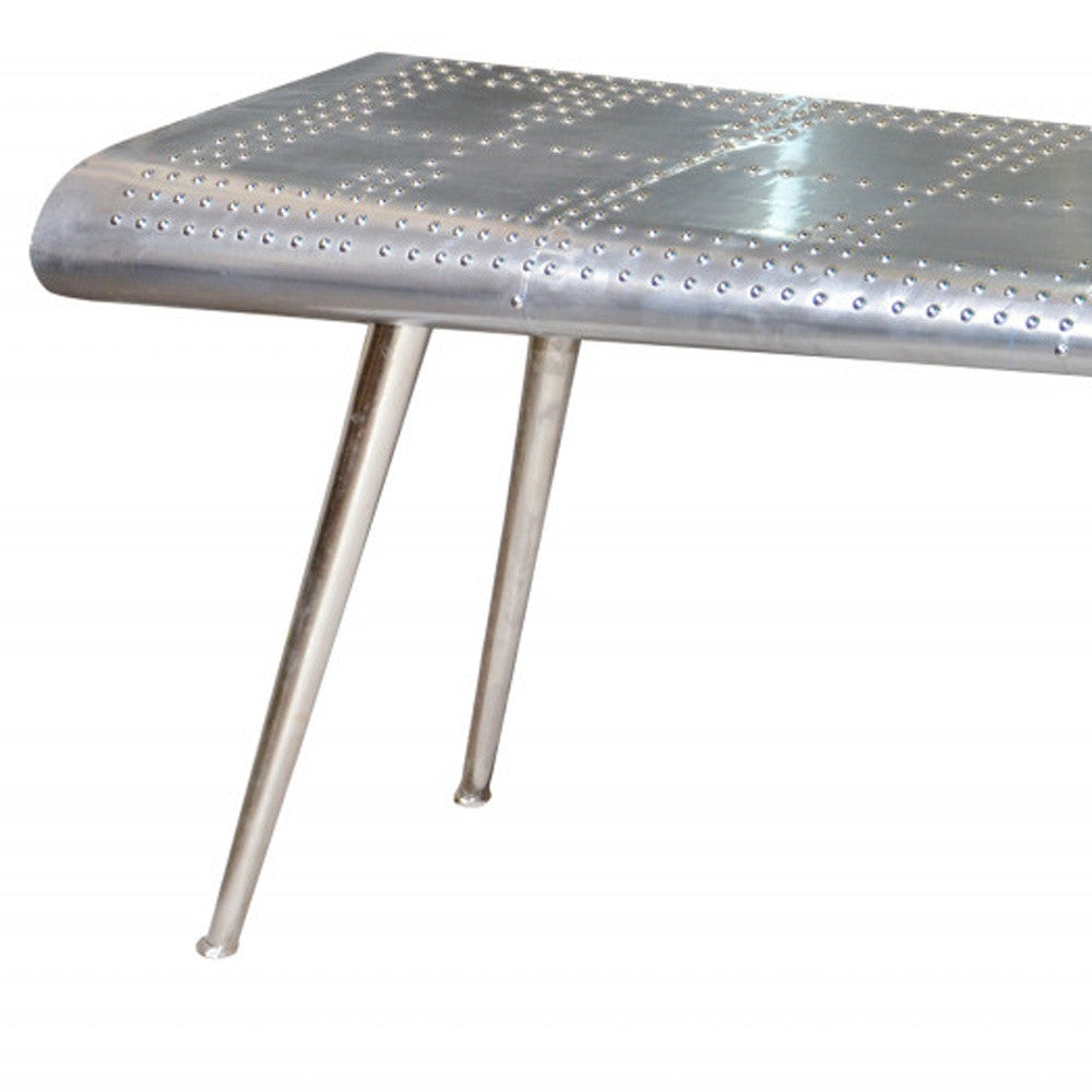 56" Silver Aluminum Three Leg Console Table