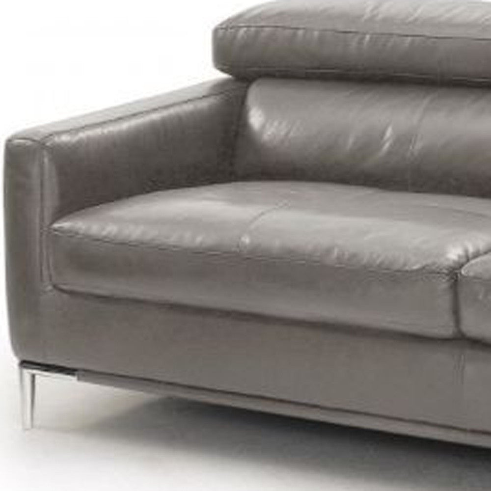 79" Dark Grey Genuine Leather and Silver Sofa