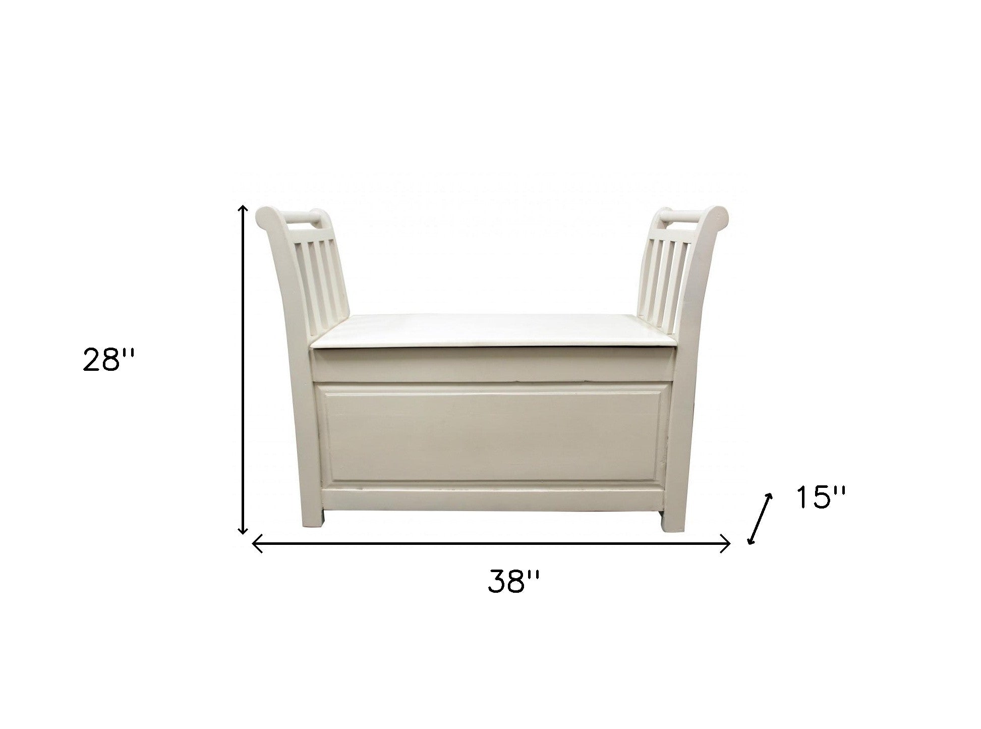 38" White Solid Wood Entryway Bench With Flip Top and High Sides