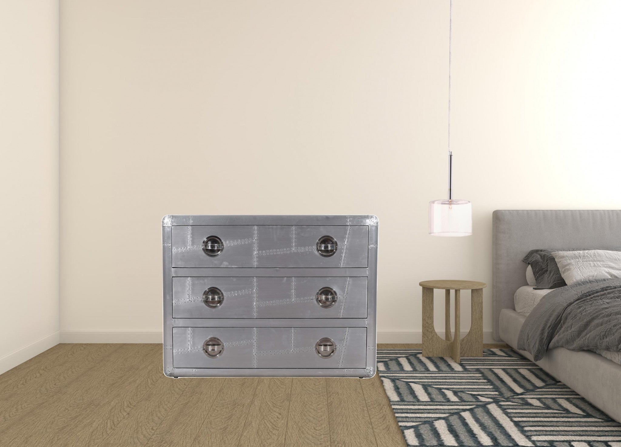 42" Silver Aluminum Three Drawer Dresser