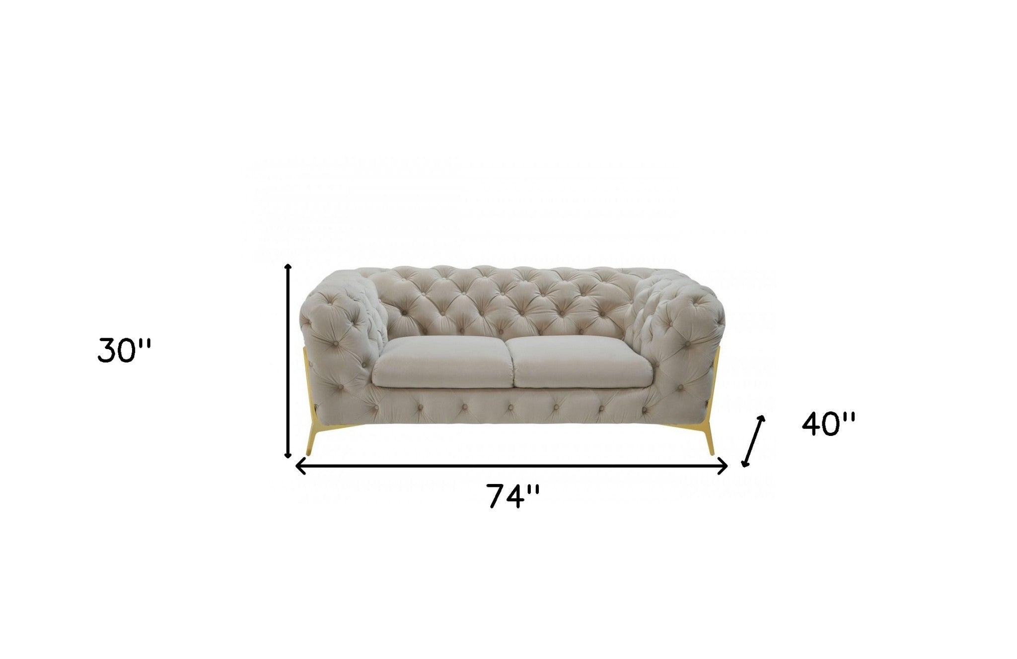 74" Beige Tufted Velvet And Gold Chesterfield Love Seat